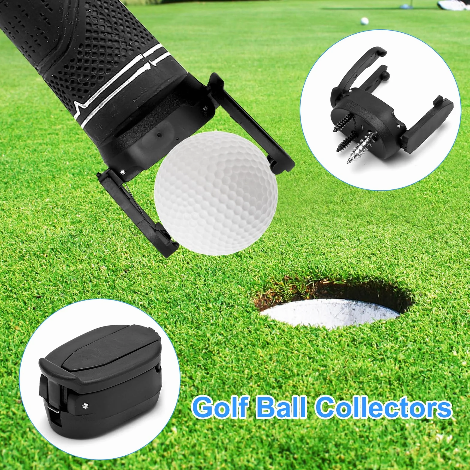 HENGBIRD Recogepelotas de Golf 4 Piezas, Herramienta Recogepelotas Plegable Negro para Putter con 12 Tornillos