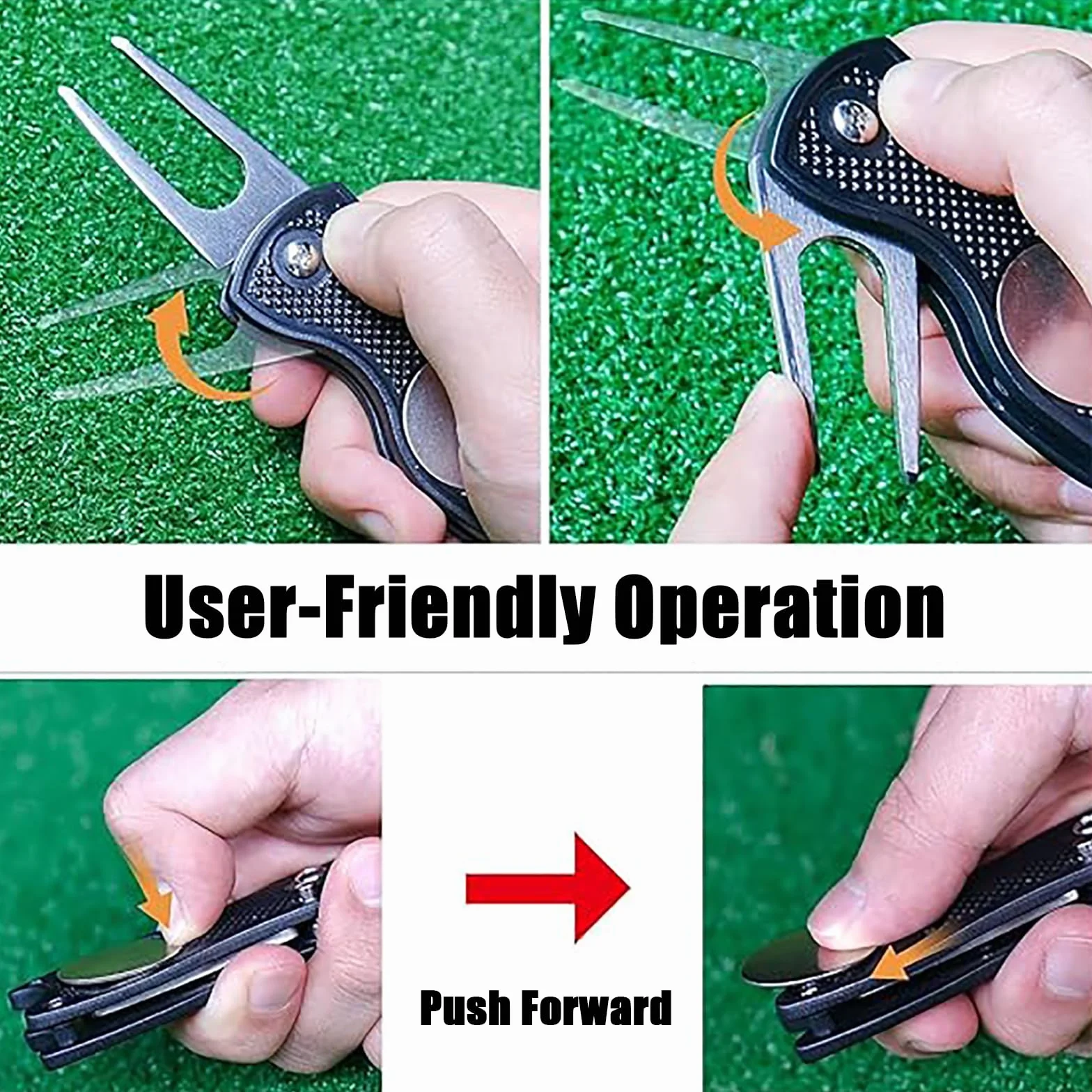 Herramienta Multifunción de Golf en Acero Inoxidable con Marcador Magnético y Botón Pop-up Plegable