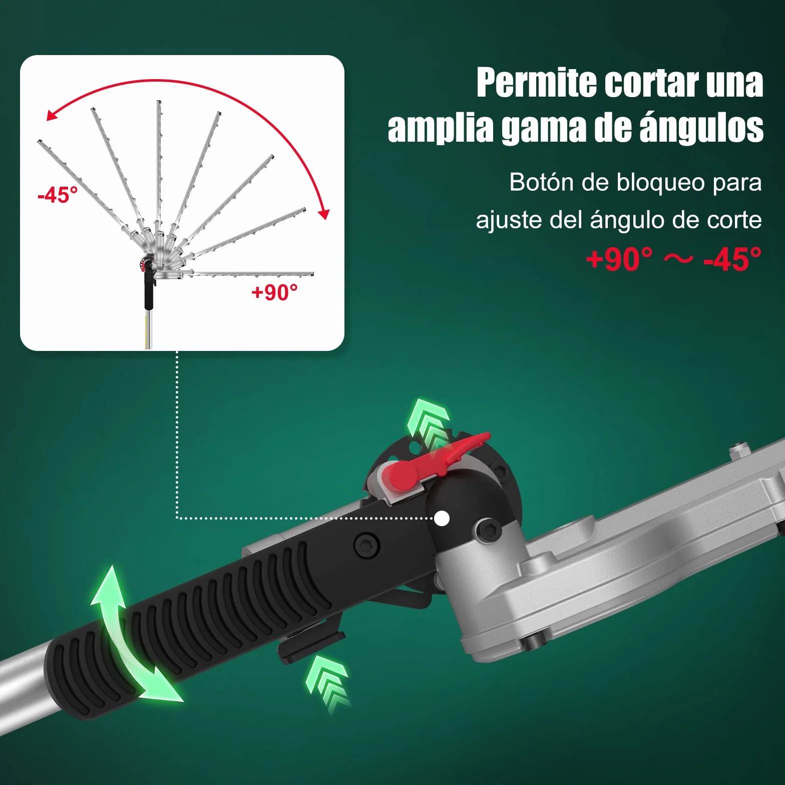 HYCHIKA Cortasetos Electrico Telescopico 900W, Cortasetos Telescopico, Extensible 200-250 cm, Cabezal Pivotante +90°~-45°, Doble Interruptor y Doble Asa, para Podar Césped, Arbustos y Setos