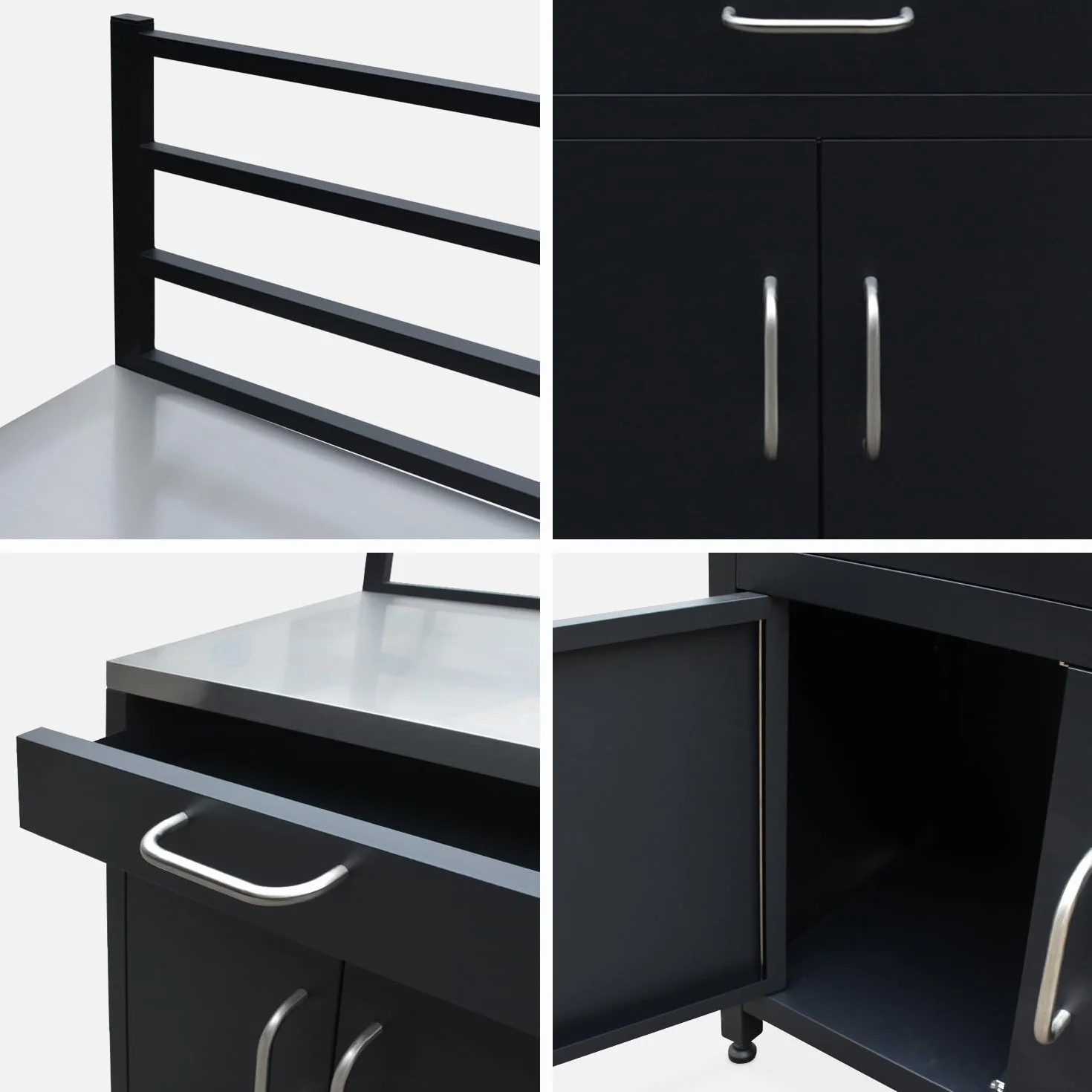 sweeek - Cocina exterior de acero 1 cajón y 2 puertas, 80cm, Grimaud, Negro, 54x80x124 cm