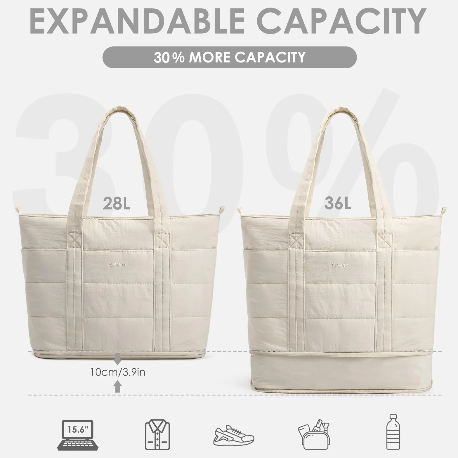 G4Free Bolsa de mano para mujer con compartimentos con cremallera, bolsas de trabajo acolchadas, expandibles para viajes