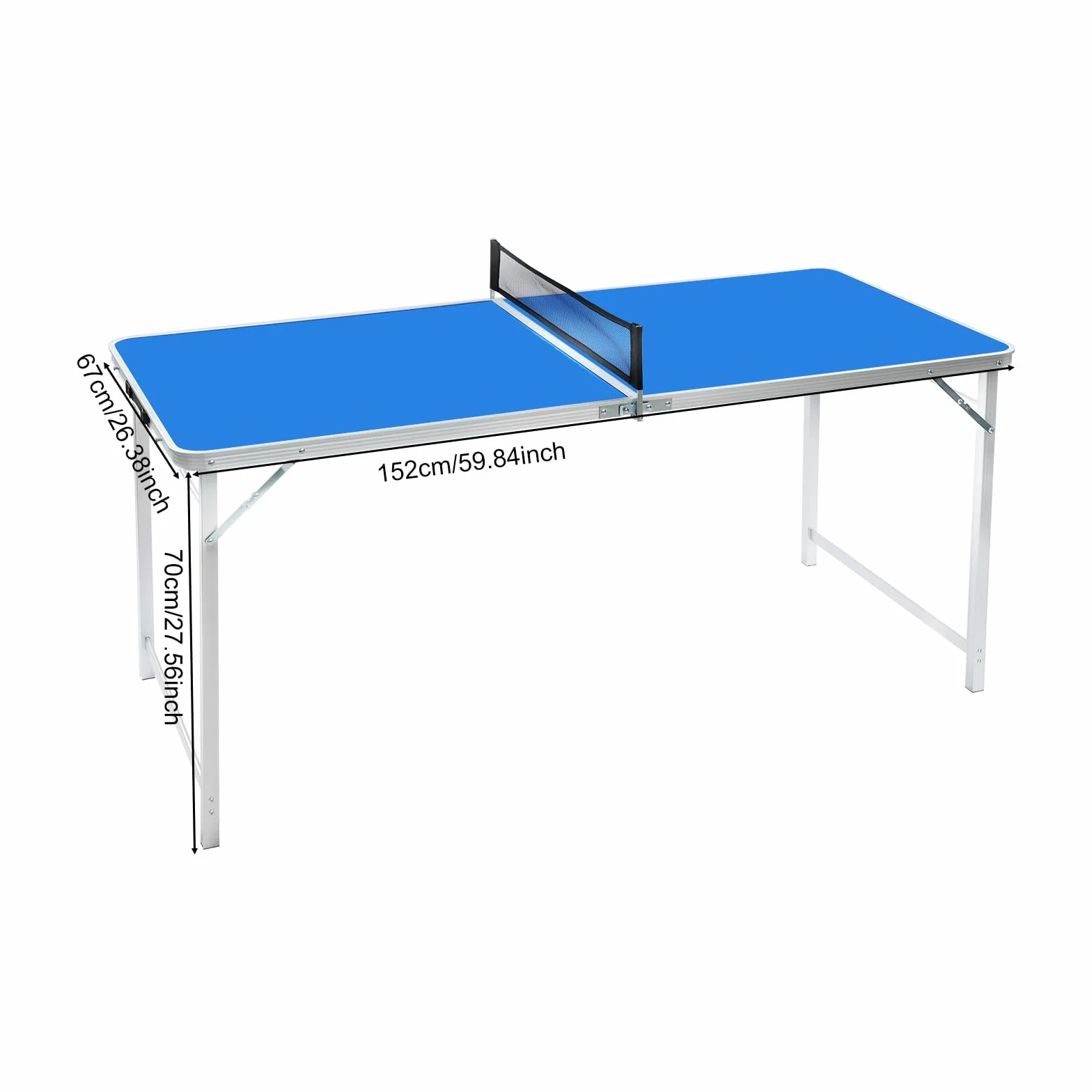 Mesa de ping pong azul plegable con red, 2 raquetas y 3 pelotas, exterior e interior, 152 x 67 x 70 cm