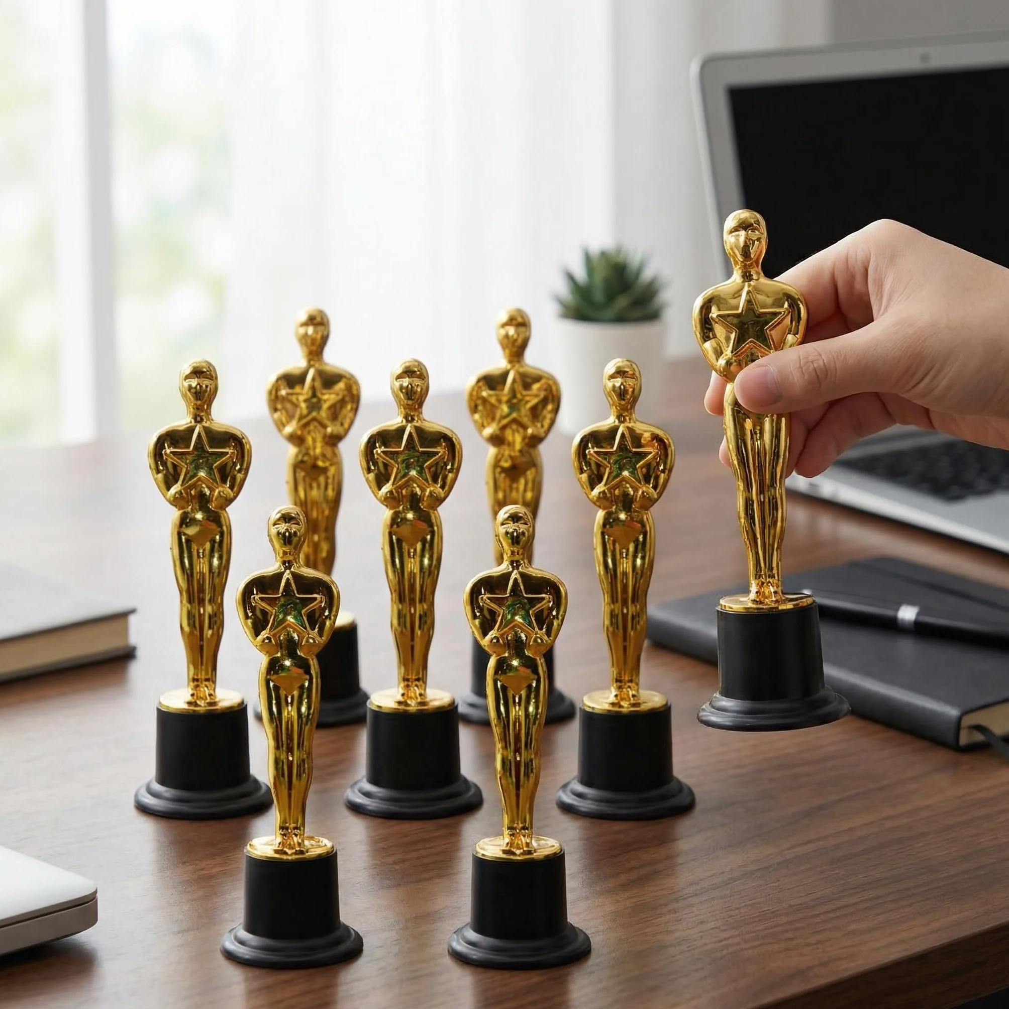 Cinturón de Seguridad para Silla Alta – 8 Trofeos de Plástico Dorado para Fiestas, Celebraciones y Premios