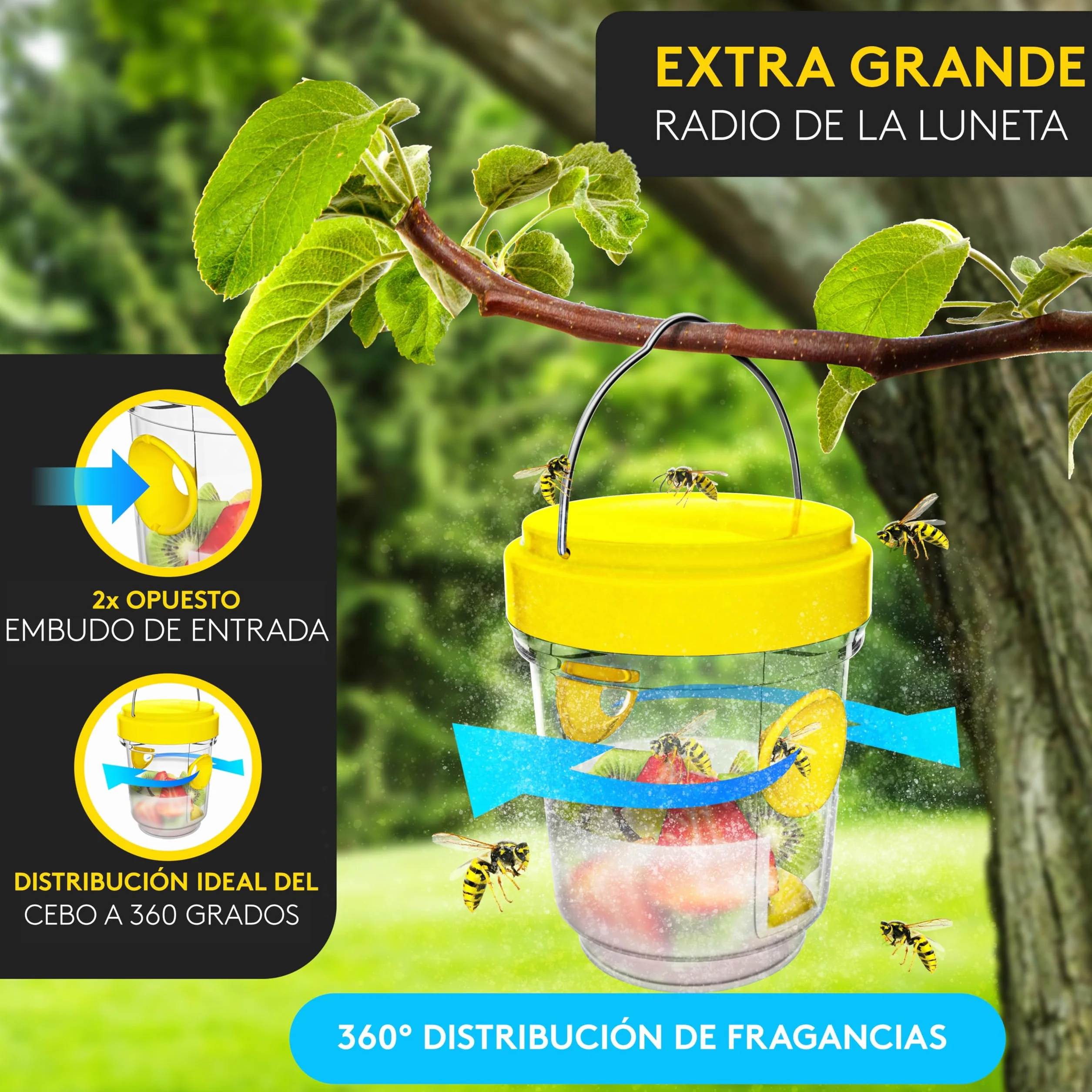 SilverRack Juego de 3 Trampas para Avispas Exterior – Repelente para Colgar o Posicionar – Atrapa Avispas Exterior – Apto como Trampa Viva y para Moscas – Solución Antimoscas y Antiavispas