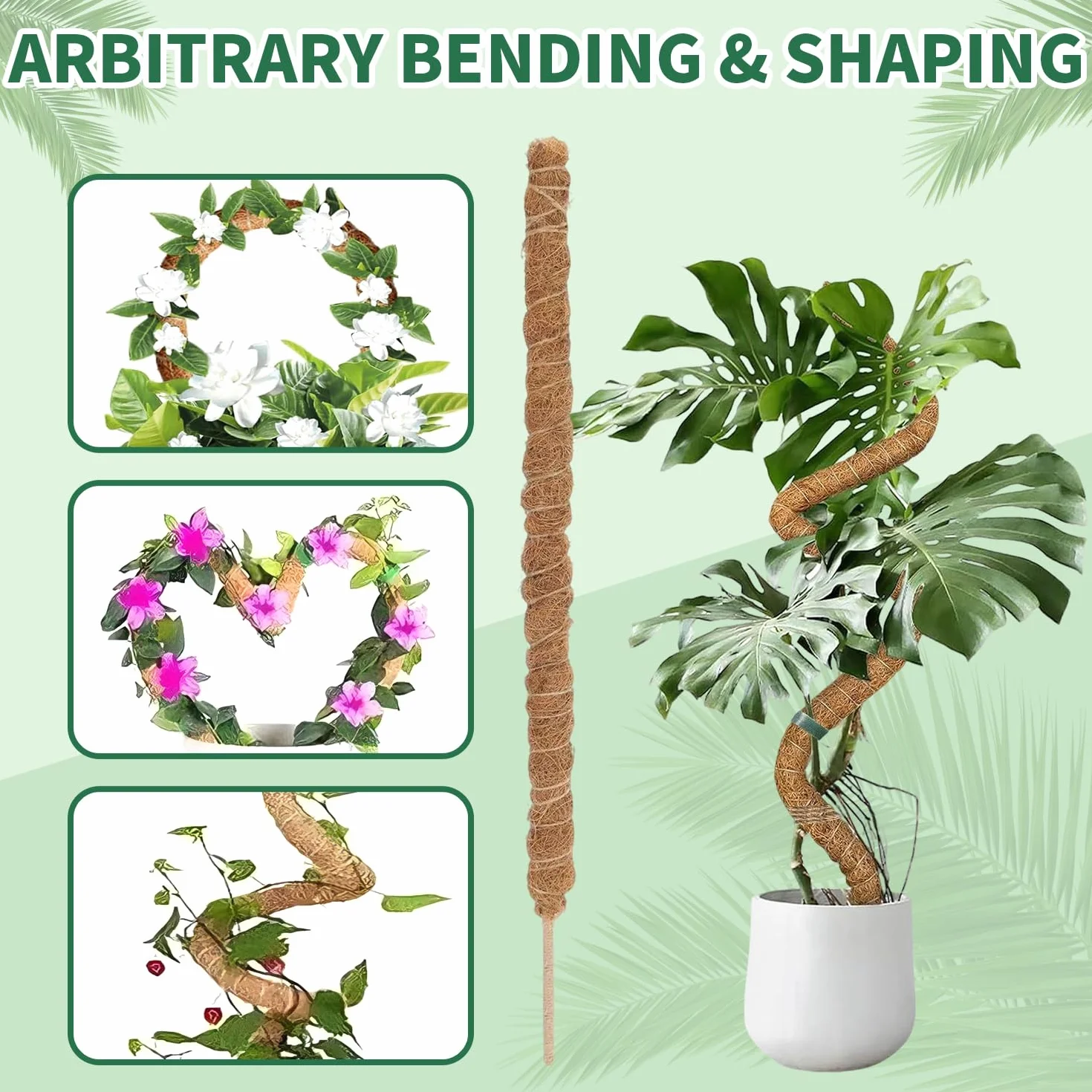 tutores para Plantas,Juego de 4 Postes de Musgo de 32 cm + 1 Poste de Soporte de Musgo Flexible de 100 cm, Postes Apilables para Plantas Trepadoras de Interior, Hiedra y Pothos