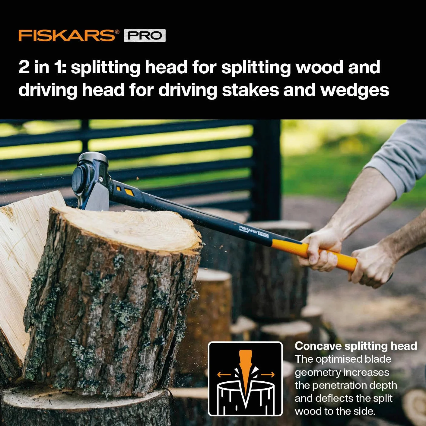 Fiskars Hacha IsoCore XXL, Para partir troncos y clavar cuñas, 92 cm, 5,22 kg, Negro/Naranja, 1020220