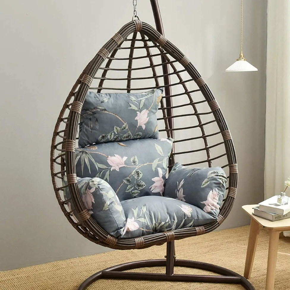 Cojín colgante para silla de huevo para patio, jardín, al aire libre, estampado floral, cómodo cojín de asiento para columpio para relajación de vacaciones
