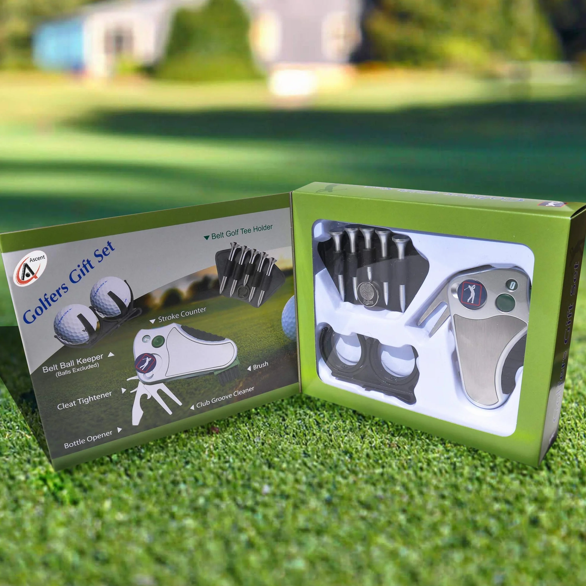 Juego de regalo de golf: herramienta contador de golpes, reparación de divot, cepillo, marcador de bola, tensor de tacos, limpiador de ranuras
