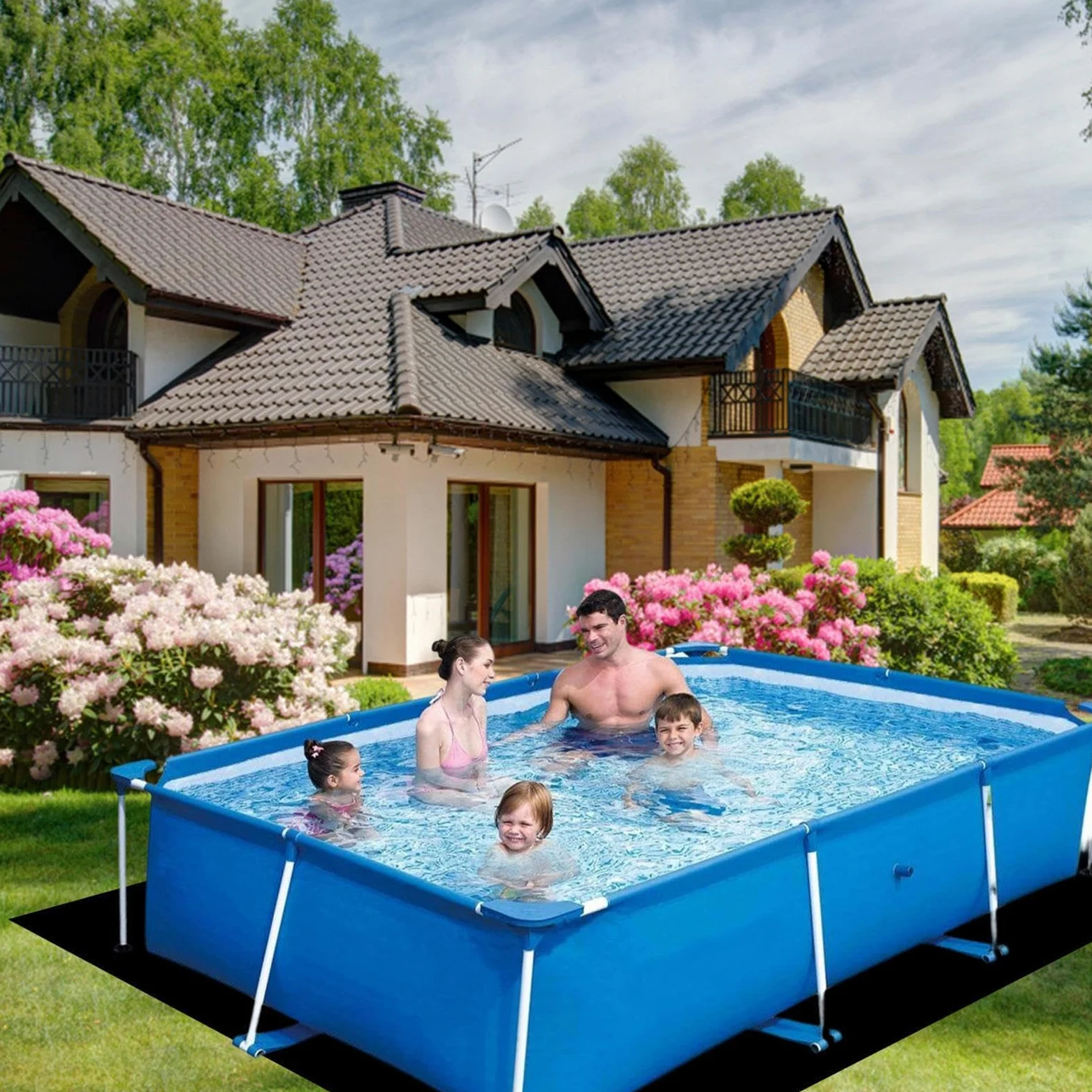 Esterilla protectora de suelo para piscina 400 x 400 cm gruesa cuadrada resistente