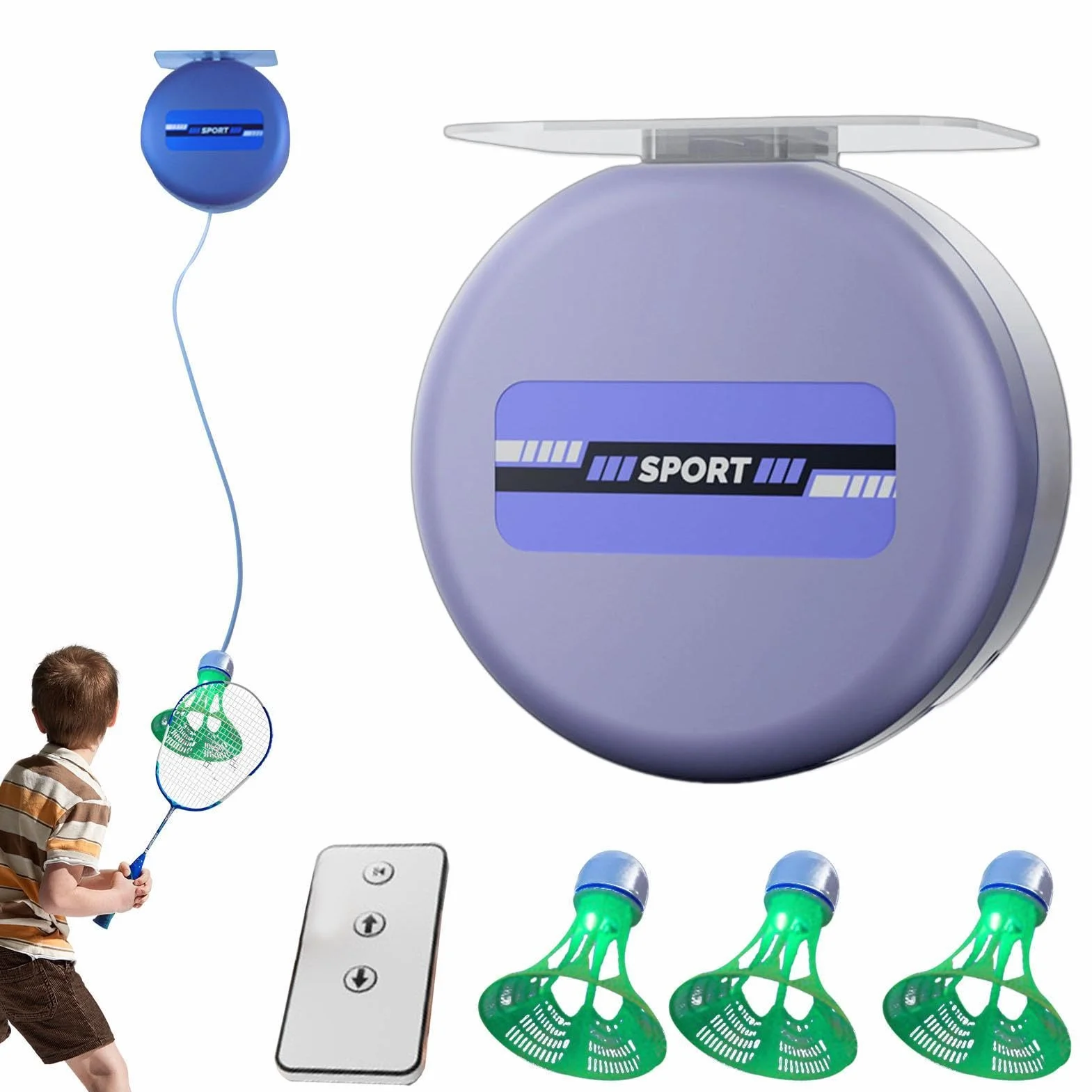 Entrenador de bádminton de rebote automático con retorno de lanzadera para práctica en solitario