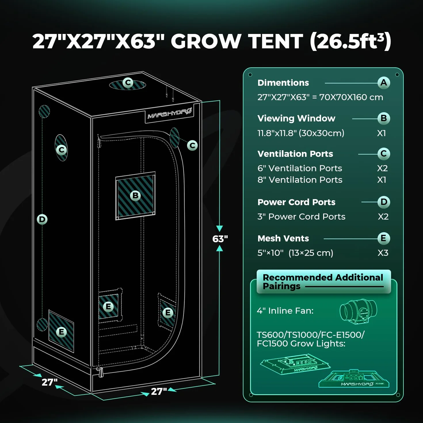 MARS HYDRO - Tienda de campaña para cultivo (70 x 70 x 160 cm, para cultivo en interiores, reflectante de Mylar, hidroponía, bandeja inferior extraíble, para plantas y espacios de crecimiento)