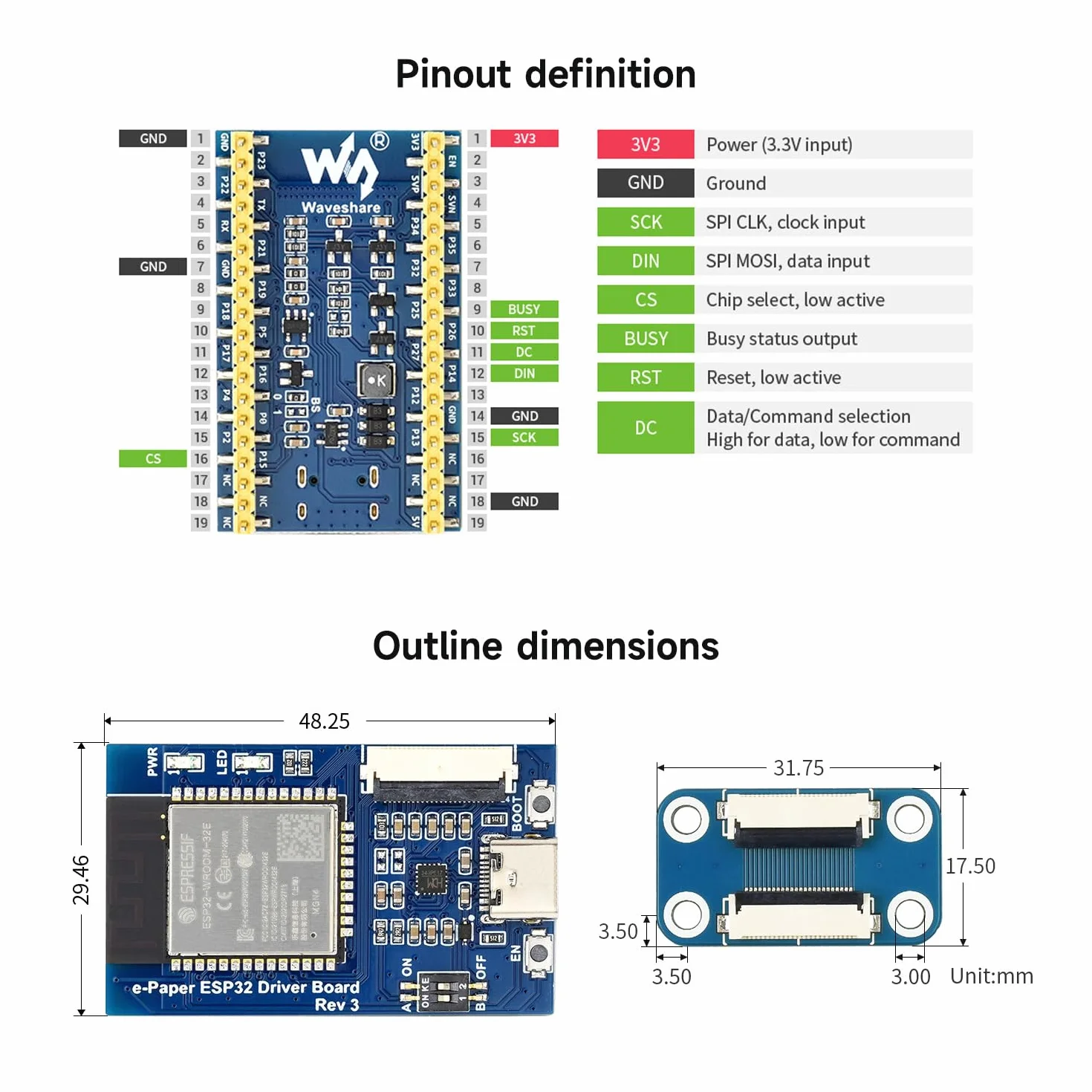 Waveshare Universal e-Paper Driver Board ESP32 WiFi SPI