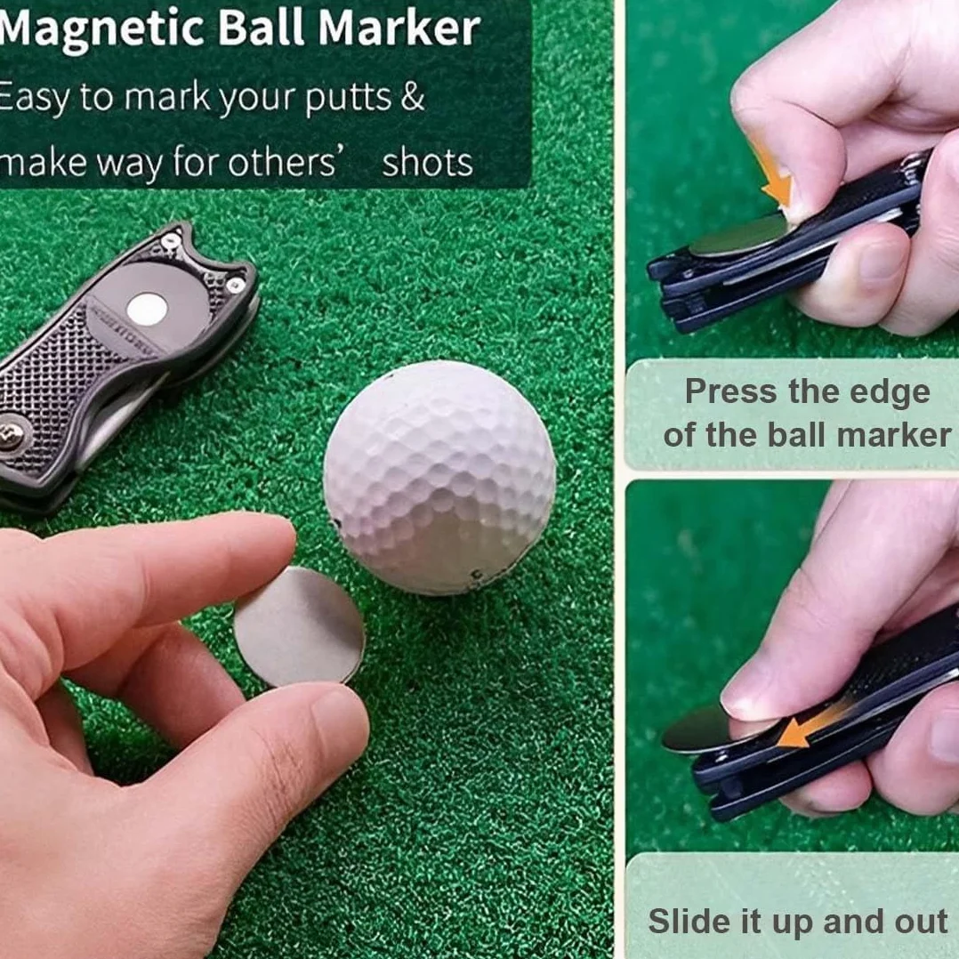 Pitch Fork Golf Arreglapiques Plegable 2PC Horquilla Campo Golf con Mosquetón Herramienta Reparación Divot