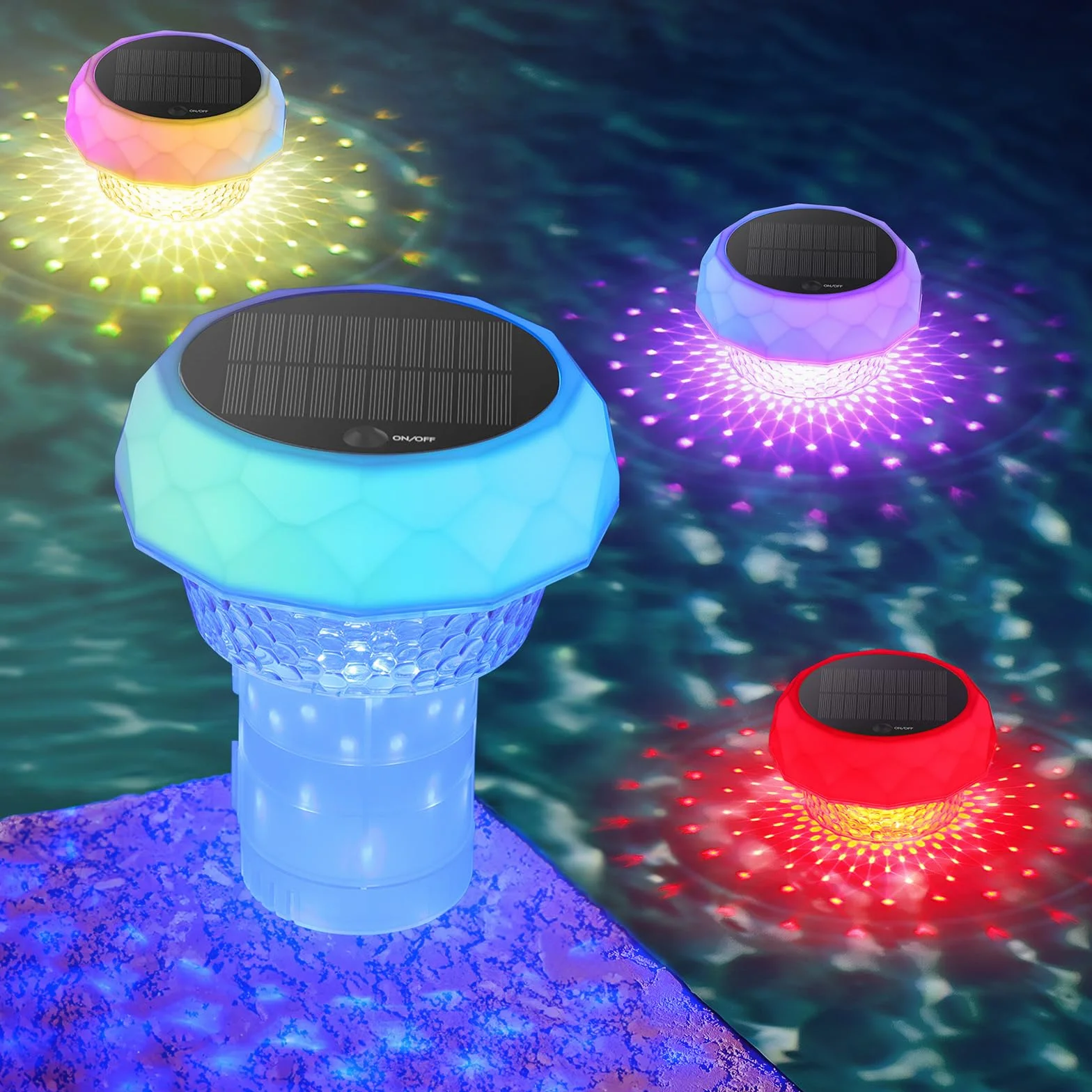 Luz para Piscina, Luz Solar Piscinas con RGB Cambio de Color, Mando a RF Distancia con Contenedor Limpieza, Luces Piscina para Decoración de Jardín y Piscinas
