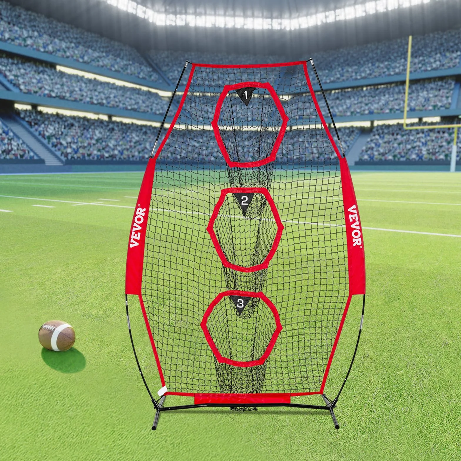 VEVOR Red de Lanzamiento para Entrenador de Fútbol, 168 x 77 x 245 cm, 3 Bolsillos, Rojo