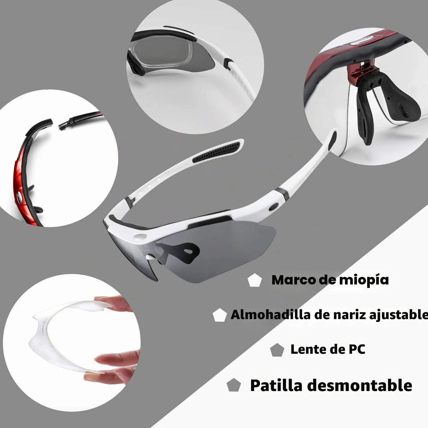 ROCKBROS Gafas de Sol Polarizadas Ciclismo 5 Lentes Intercambiables Protección UV 400