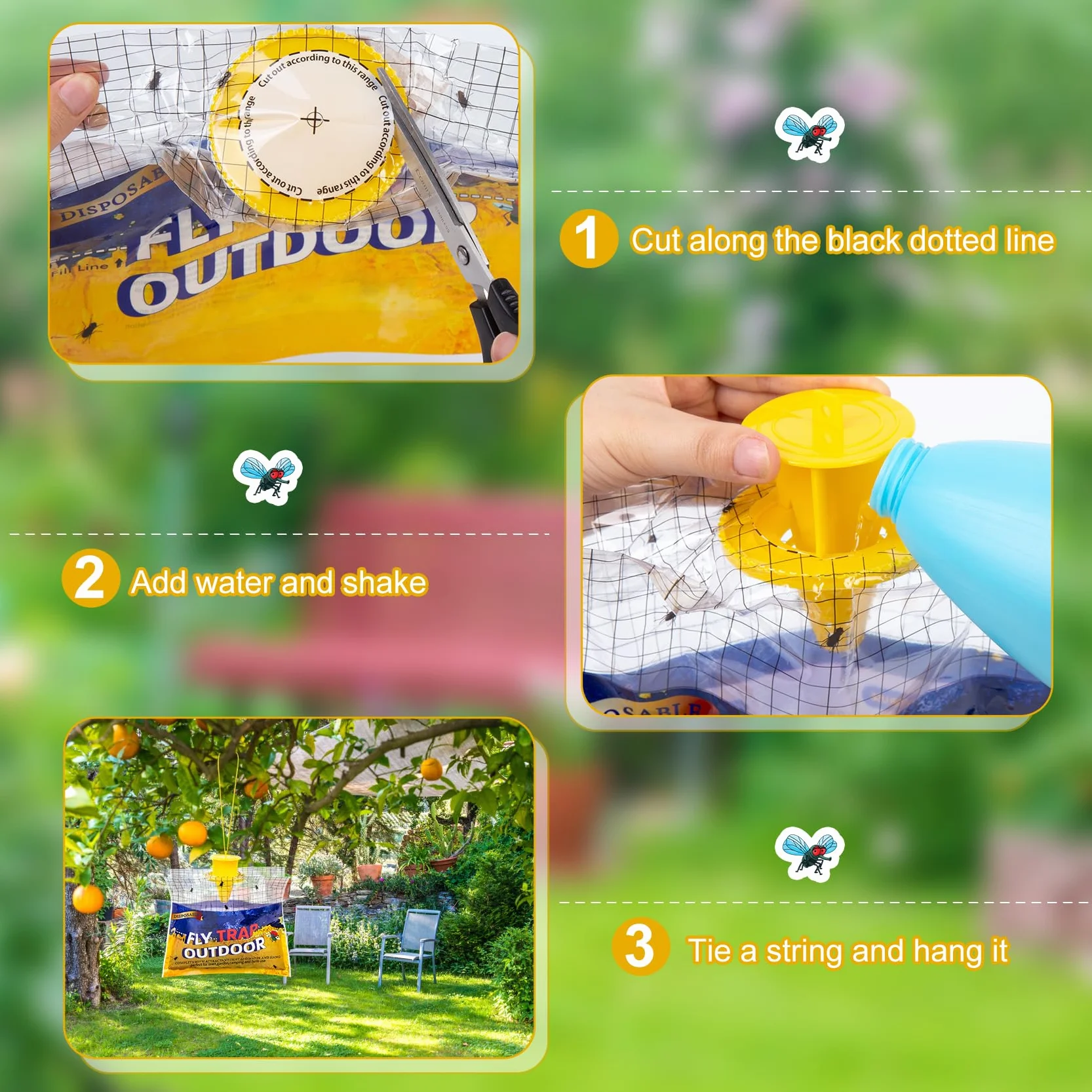 4 Piezas Bolsa Atrapa Moscas, Trampas Moscas para Colgar, Trampas para Moscas Exterior, Trampa para Moscas para El Hogar y El Jardín