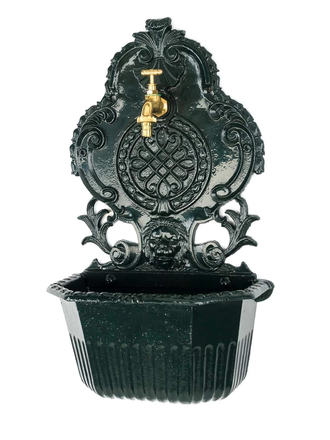 aubaho Fuente de Pared para jardín con Pila Estilo Antiguo - Aluminio Fundido - Verde
