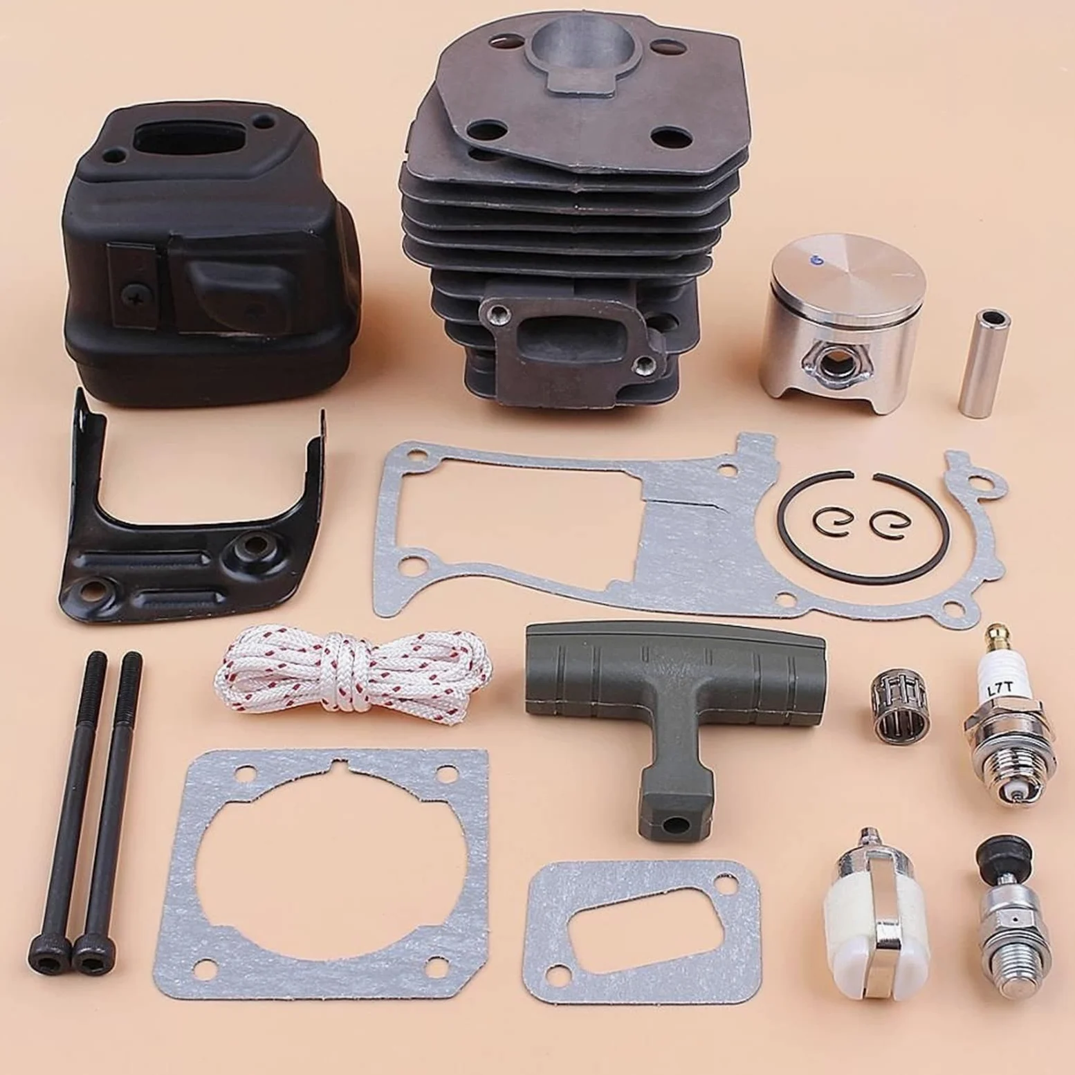 IWBR Silenciador de pistón de Cilindro de 44mm, Junta de Escape, Piezas de Motor de válvula aptas for Husqvarna 346 XP 350 351 353, Motosierra Nikasil chapada
