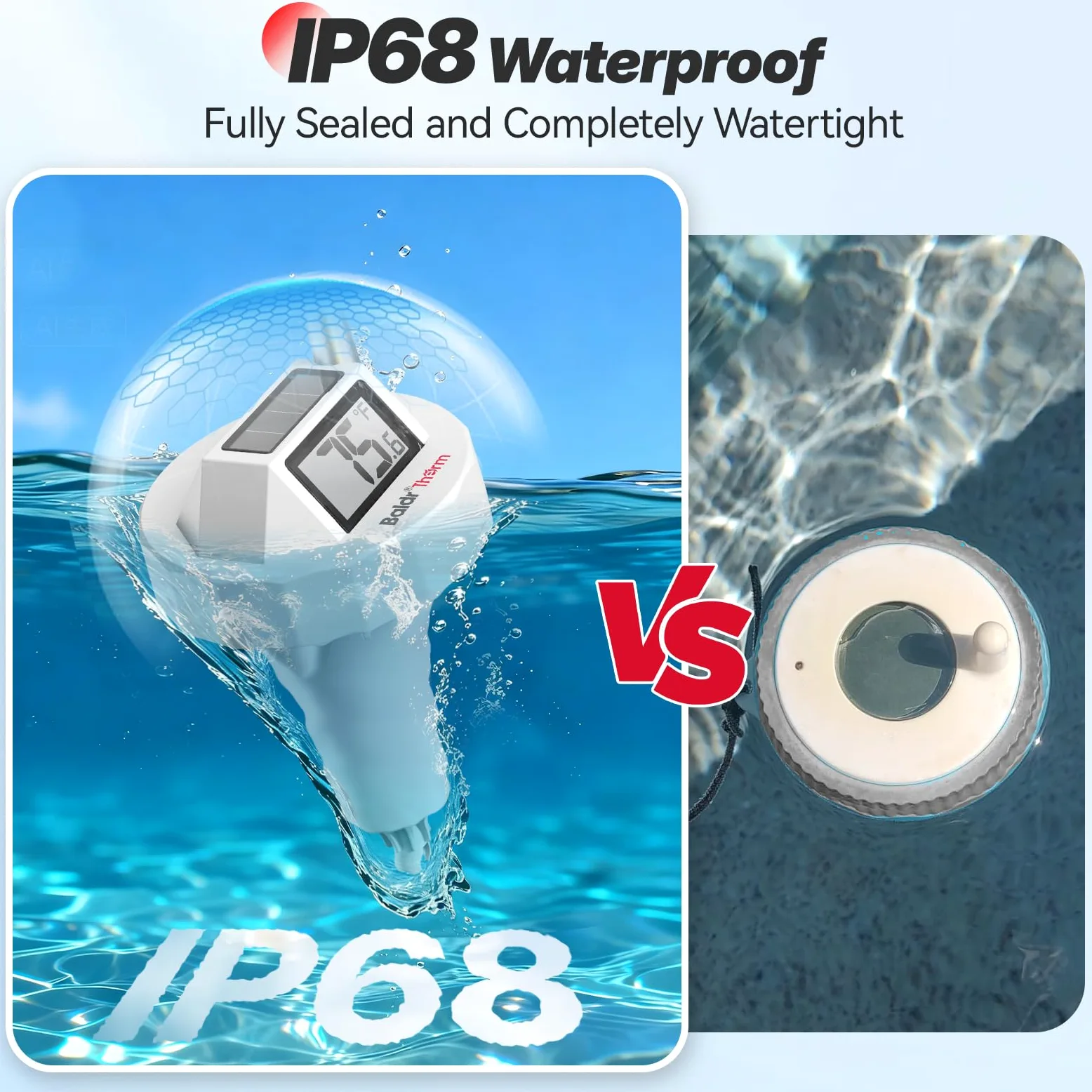 BaldrTherm Termómetro de piscina inteligente Wi-Fi, impermeable IPX8, monitor de temperatura del agua digital flotante con aplicación, fácil lectura y notificaciones de alerta para estanques, jacuzzi