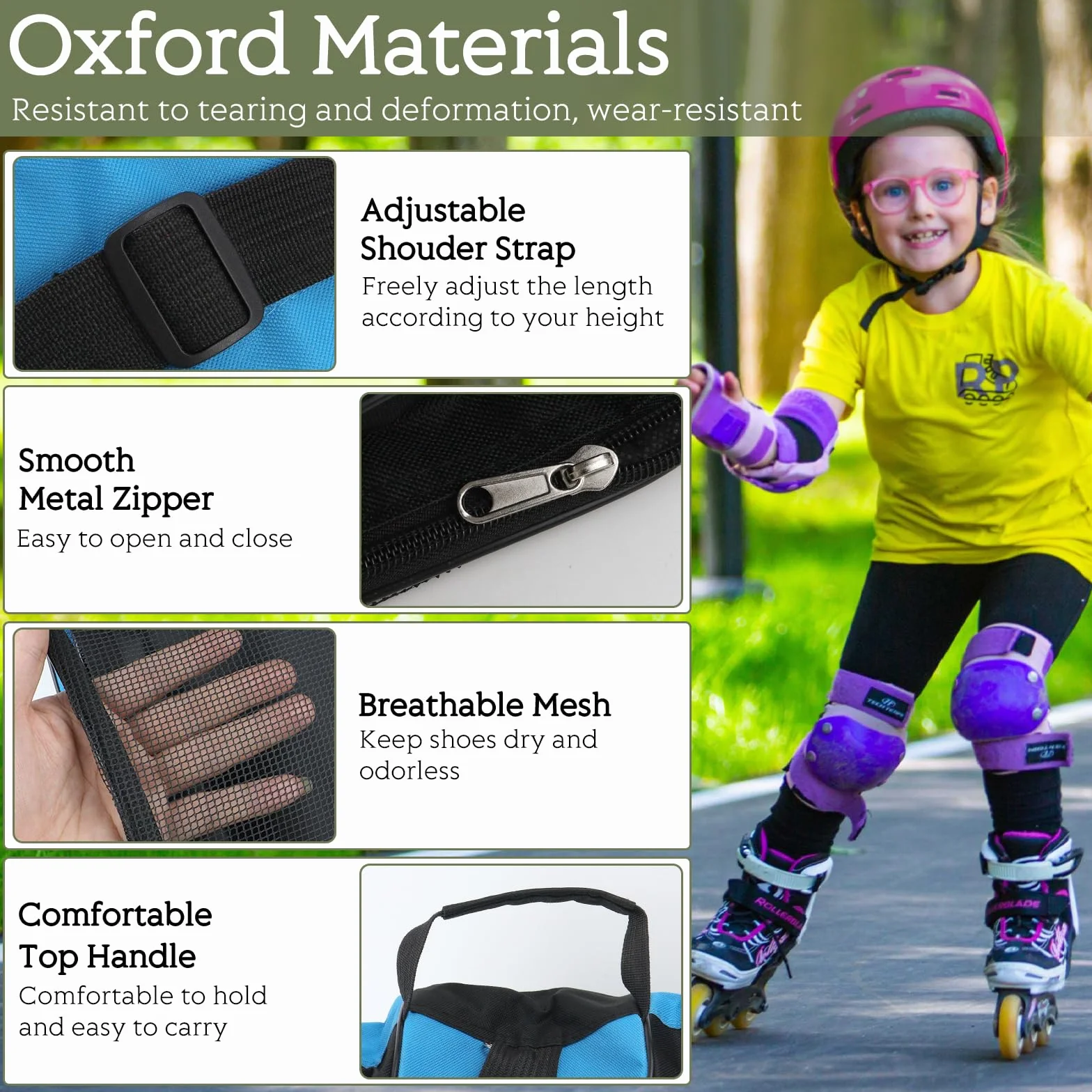 Bolsa para patines de hielo con correa ajustable para niños