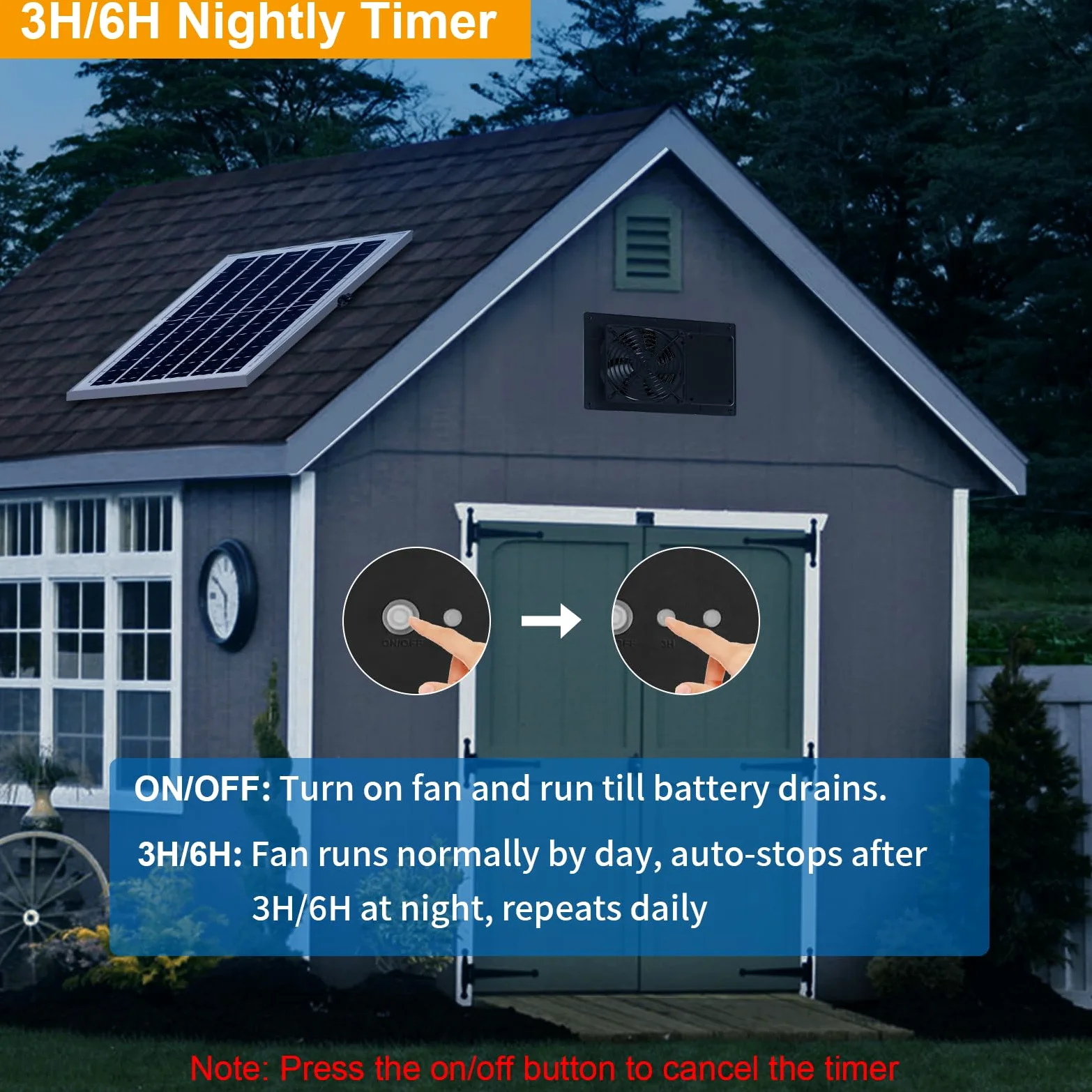 Ventilador de escape solar con batería y temporizador de 3H/6H, alta velocidad IP65 impermeable, ventilador de ventilación solar para gallinero, invernadero, casa de perro y cobertizo, bajo