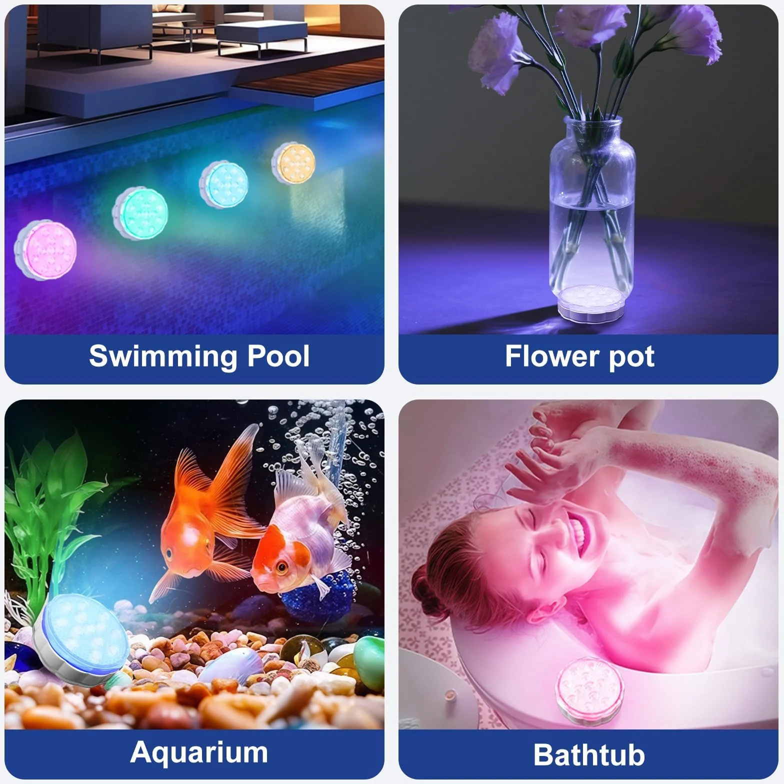 daphomeu 2Pcs Luces Recargables para Piscina con Mando a Distancia, Luces Sumergibles Impermeables IP68 para Piscinas Elevadas y Enterradas, Baños, Duchas, Decoración de Fiestas, Spas, Acuarios