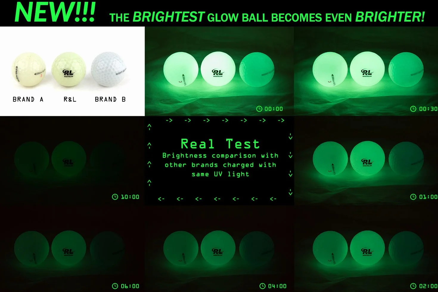 R&L Pelotas de Golf Brillantes Fluorescentes para Deportes Nocturnos