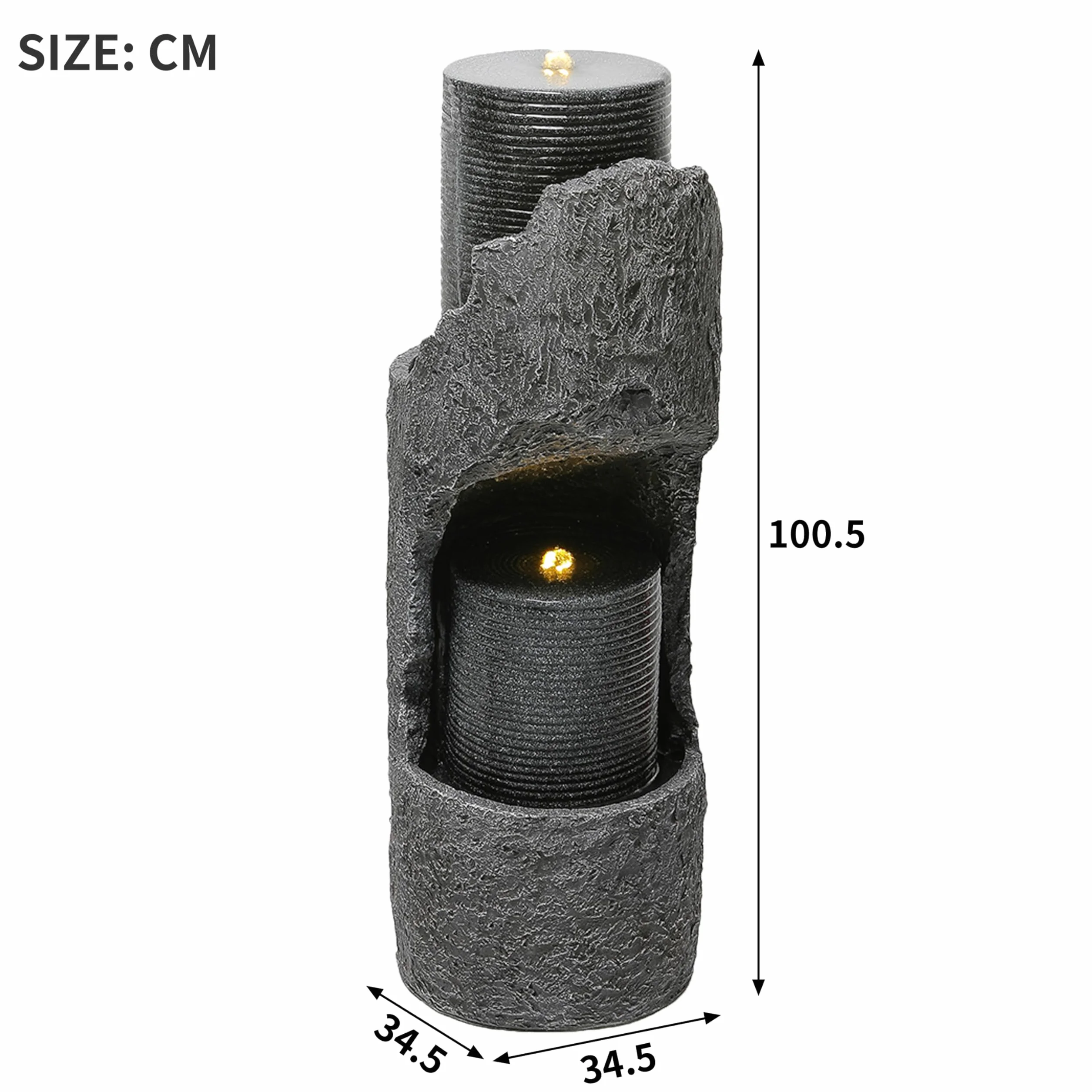 Fuente de Agua para Jardín y Exteriores, Fuente de Jardín con Iluminación LED, Cascada de 2 Niveles para Patio, Fuente Decorativa con Bombas, Decoración de Interior para Terraza (Gris)
