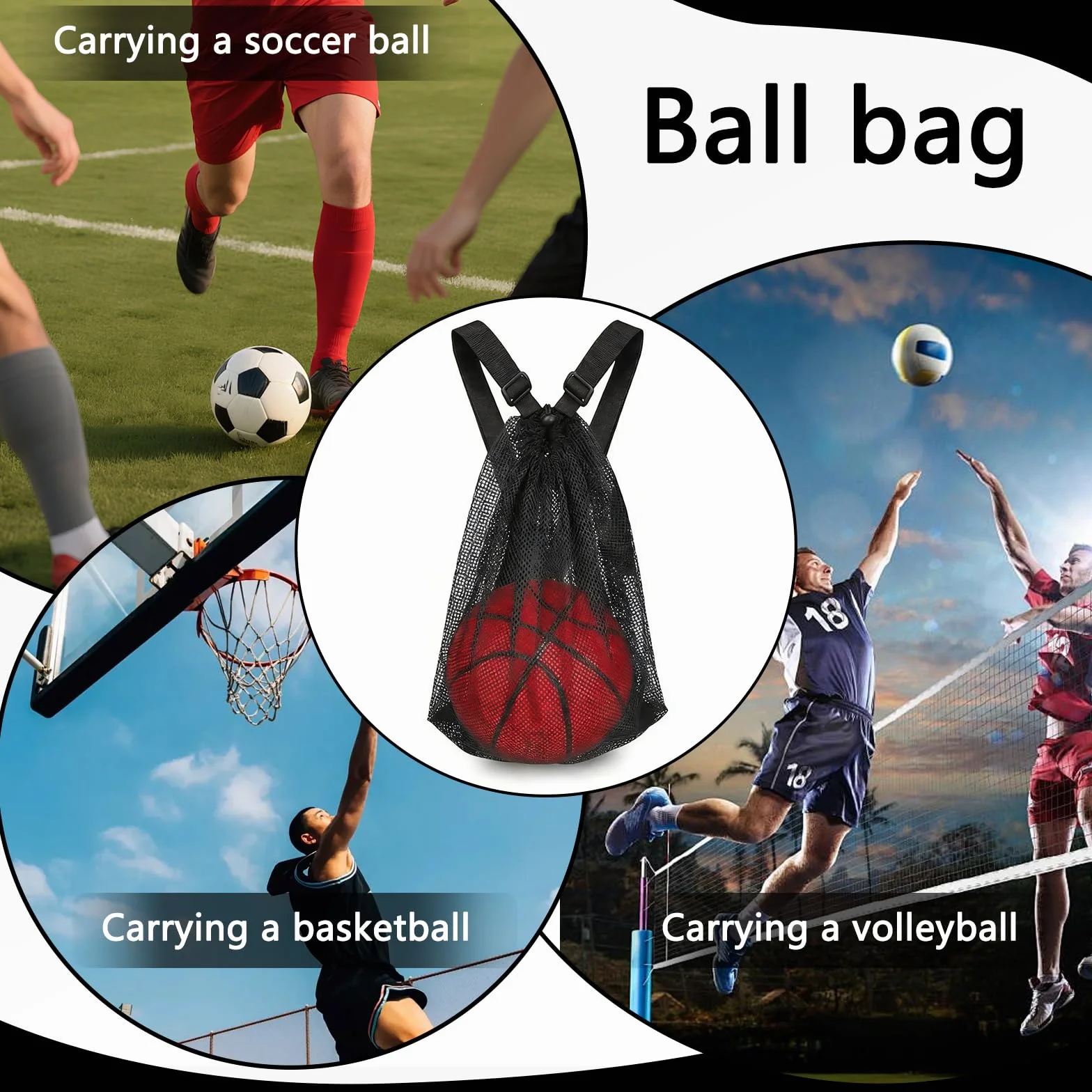 Bolsas De Malla Para Pelotas De Baloncesto, 48 X 37 Cm, Con Cordón