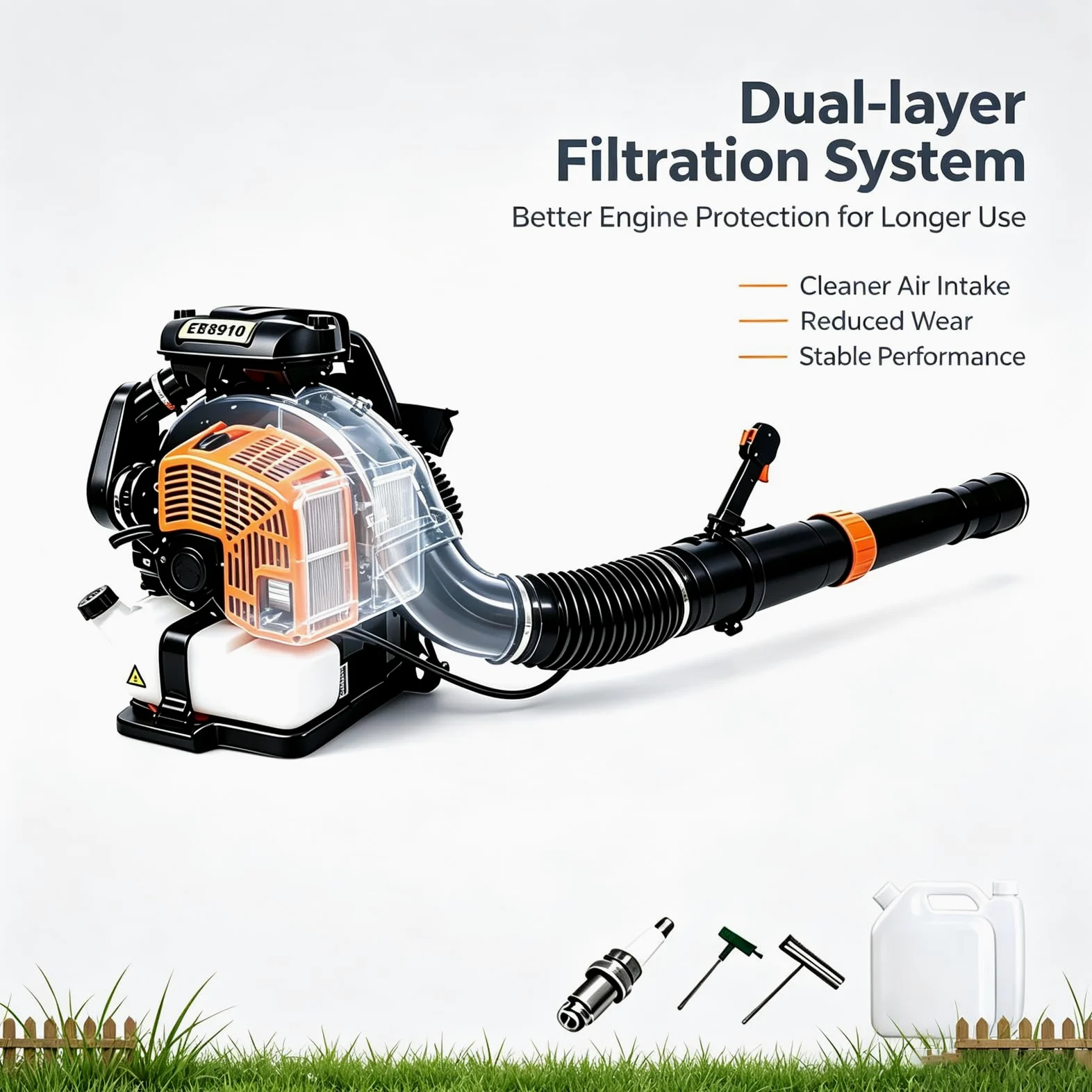 Soplador De Hojas De Gas 68cc, Filtración De Doble Capa 8500r/min | Soplador de hojas de gasolina con mochila de 2,2 L, mango de 180 grados, arnés ergonómico y ventilado(black)