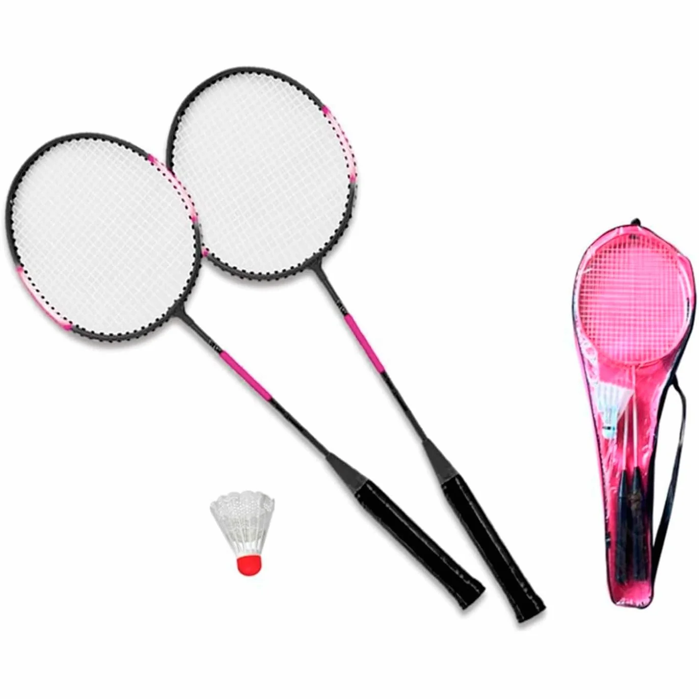 Set de 2 Raquetas de bádminton para niños con Volante y Funda, 66x20 cm, Rosa
