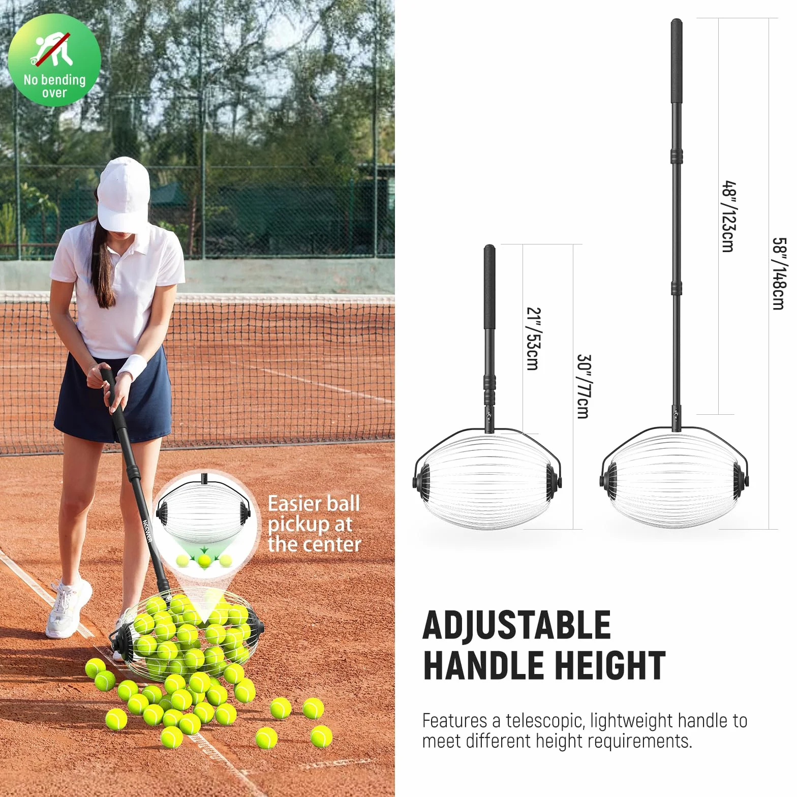 NEEWER TB01S+TB01B Pelotas Recogedor con Hopper Telescópico Recuperador con Ruedas Recolector Pickleball Bolsa Transporte Poliéster