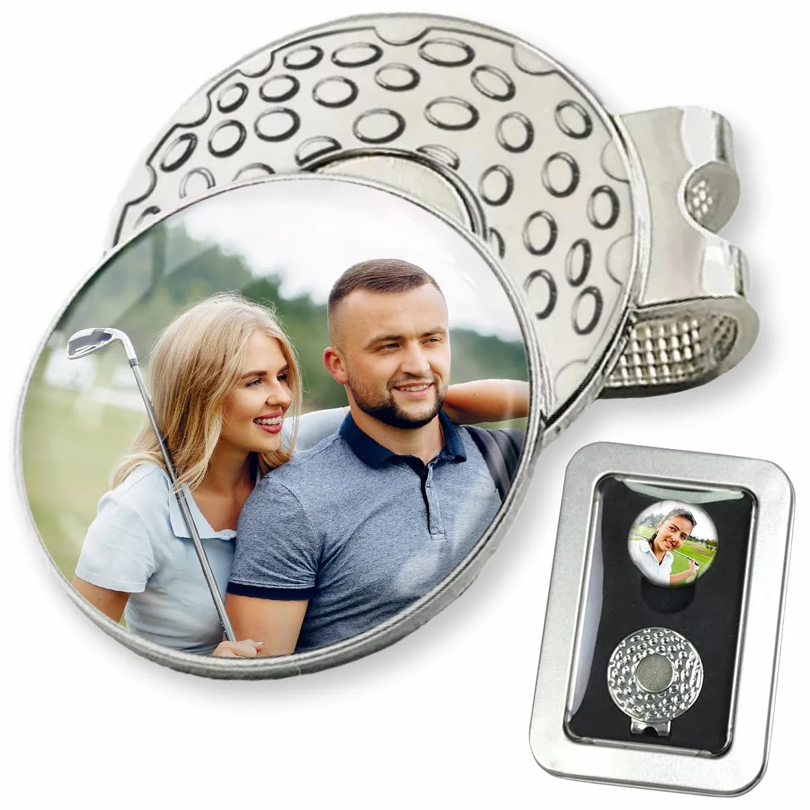 Marcador Bolas de Golf Personalizado con Clip Gorra Magnético, Diámetro 2,5 cm, Caja Regalo