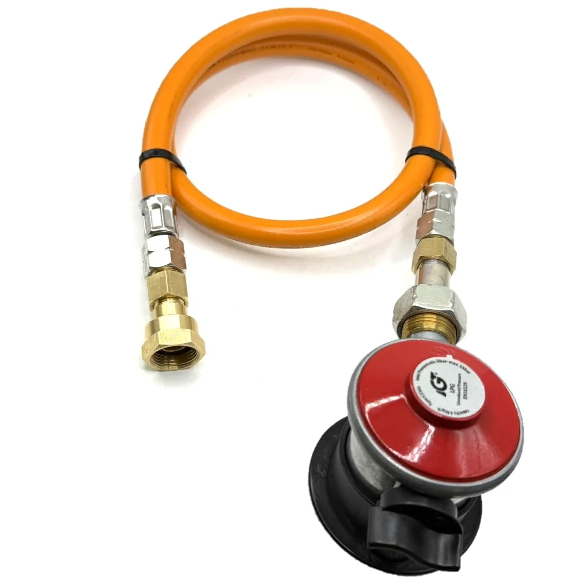 Manguera de alta presión LPG con adaptador de clip jumbo de 35 mm, manguera de gas propano naranja de 150 cm, conector W20 RH, presión no reducida, aprobado por EN16129, 4 kg/h