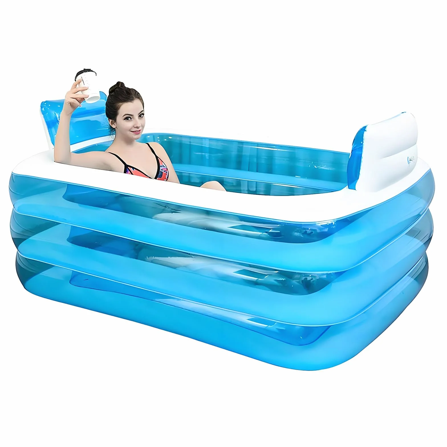 Bañera Inflable de Hidromasaje para Adultos - Piscina Hinchable Plegable de PVC - Barril de Baño de Playa Doble Con Bomba de Pie (160 * 115 * 55cm)
