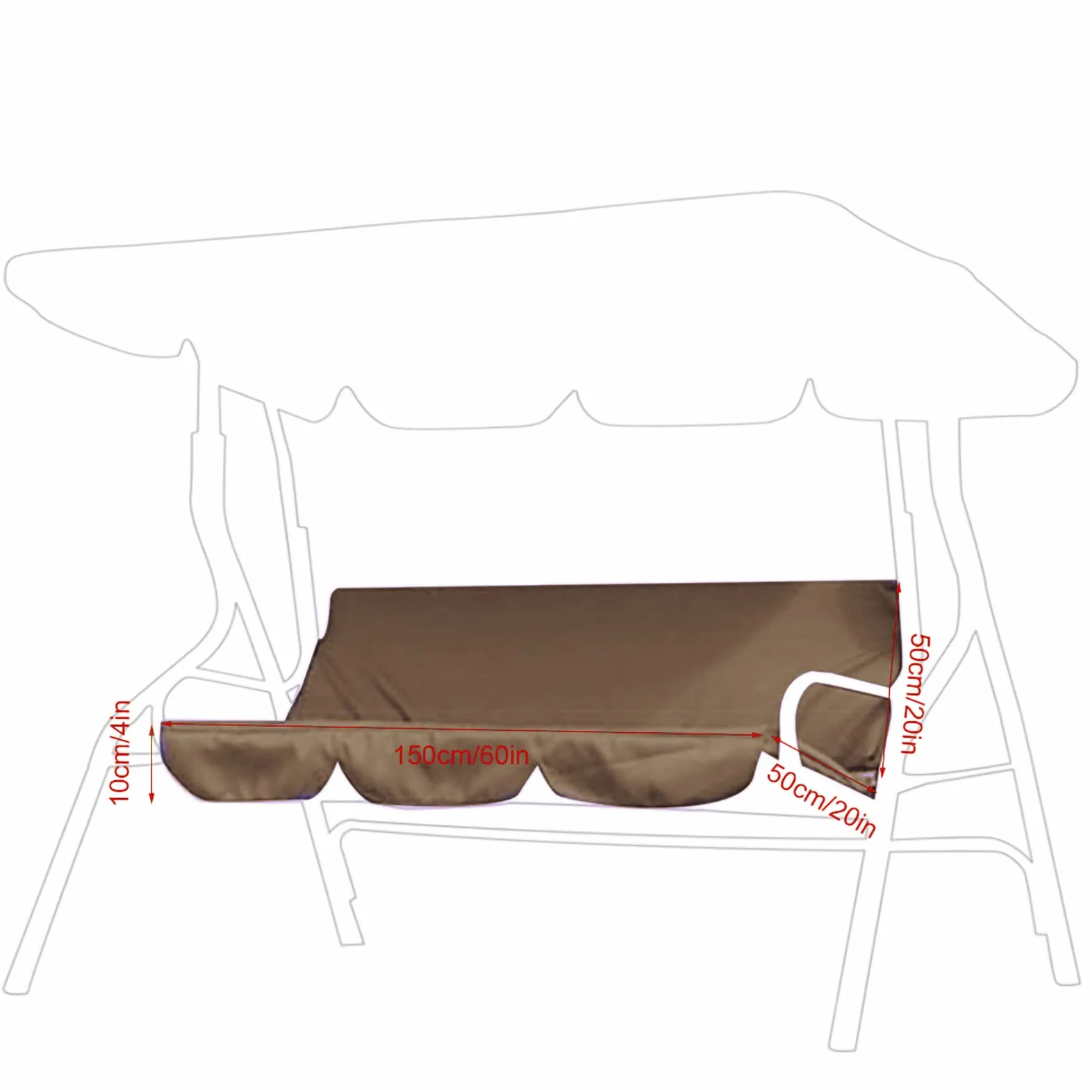 Estink Cojín para Columpio de Jardín 3 Plazas, Funda Impermeable para Columpio Exterior, Repuesto para Asiento de Balancín, Tela de Poliéster 190T, Marrón 150x50x10 cm