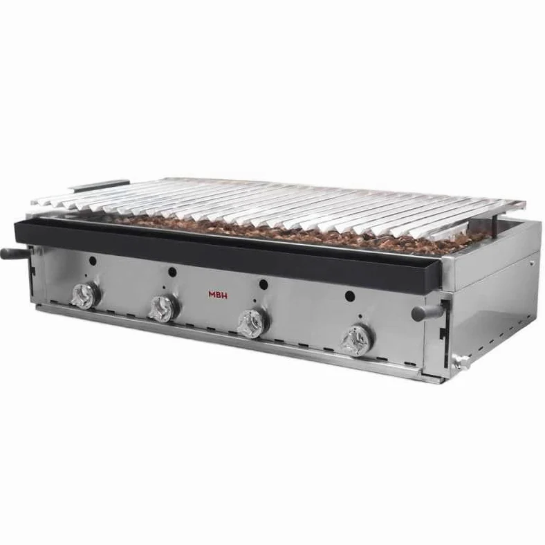 MBH - Barbacoa a gas profesional de piedra volcánica 120 cm para hostelería. Barbacoa industrial parrilla acero inoxidable para bar, restaurante.