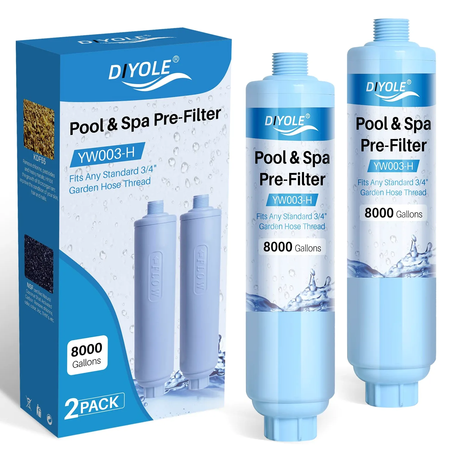 Filtro de manguera de jardín para llenar piscina, jacuzzi, spa, reduce considerablemente los sedimentos, cloro, metales pesados y olores, rosca estándar de manguera de jardín de 3/4 pulgadas,