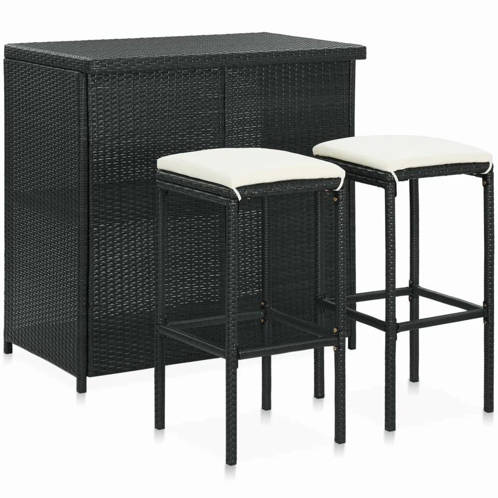 vidaXL Set Mesa y Sillas de Bar Jardín 3 Piezas Mueble Taburete Pub Bistró Mostrador Decoración Casa Jardín Restaurante Moderno Ratán Sintético Negro