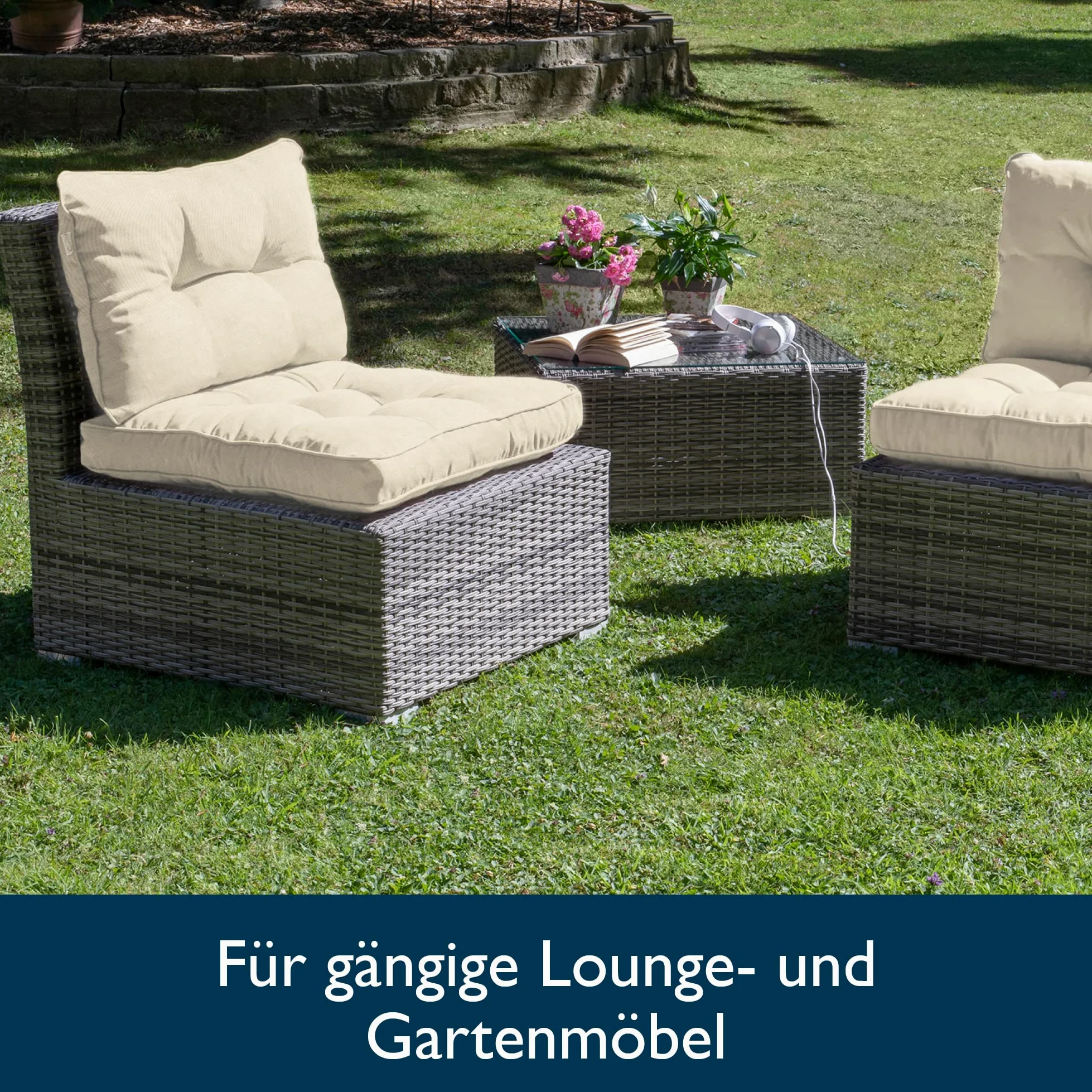 Beautissu Set Cojines Sofa Exterior Jardin Asiento 50x50 cm y Respaldo 50x40 cm Natural xLuna