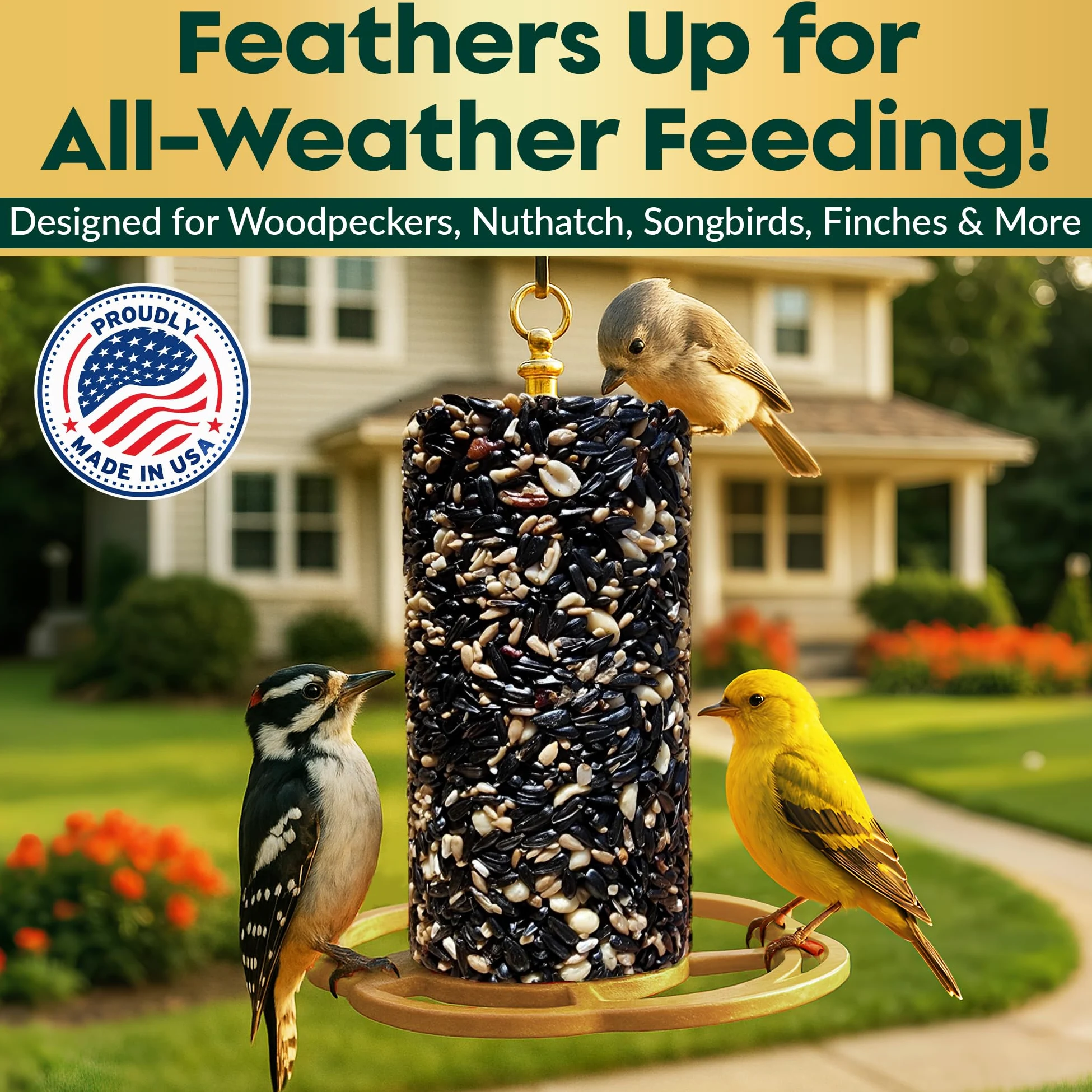Cilindro de semillas de pájaros para todas las estaciones con agujero, alimento para pájaros silvestres durante todo el año para Blue Jays, palomas, pinzones y más, mezcla equilibrada de alta energía