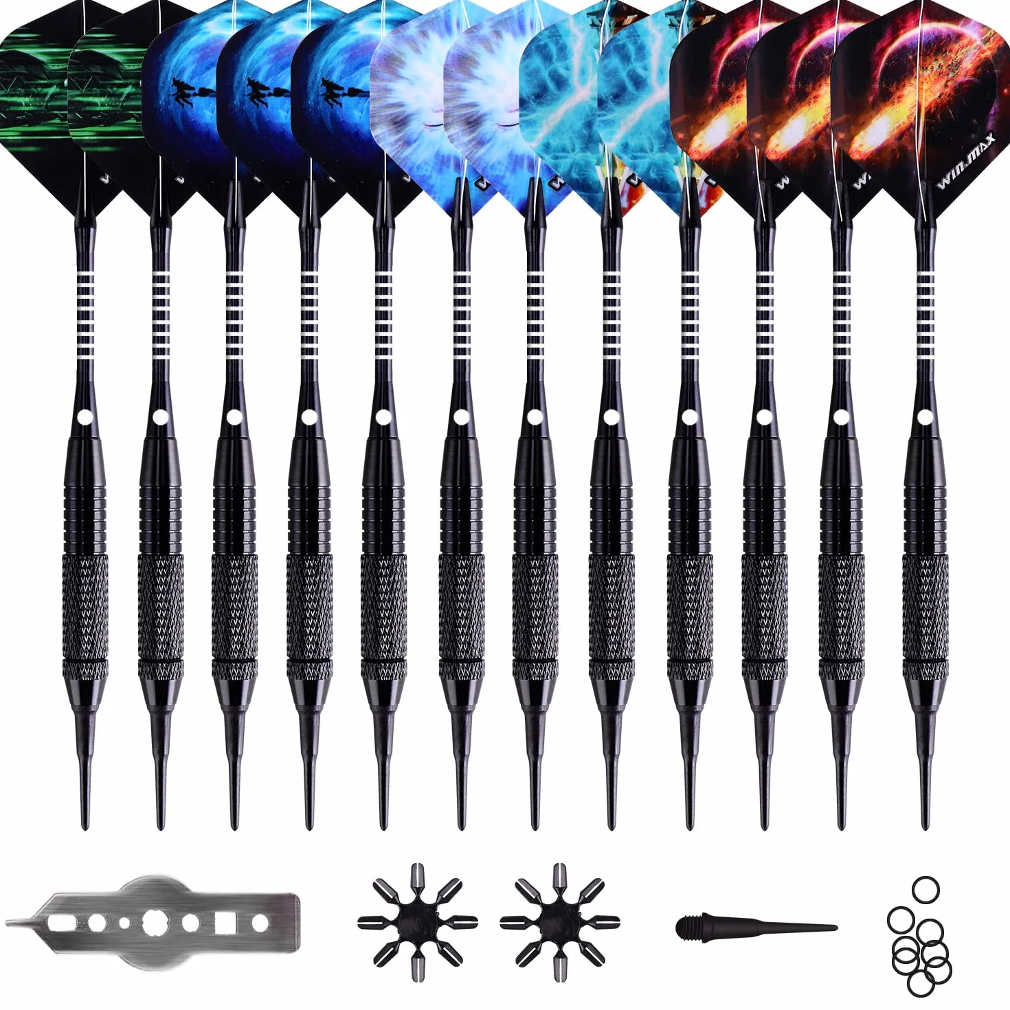 WIN.MAX Dardos Punta Plastico 12 Pcs para Diana Electronica con 100 Puntas