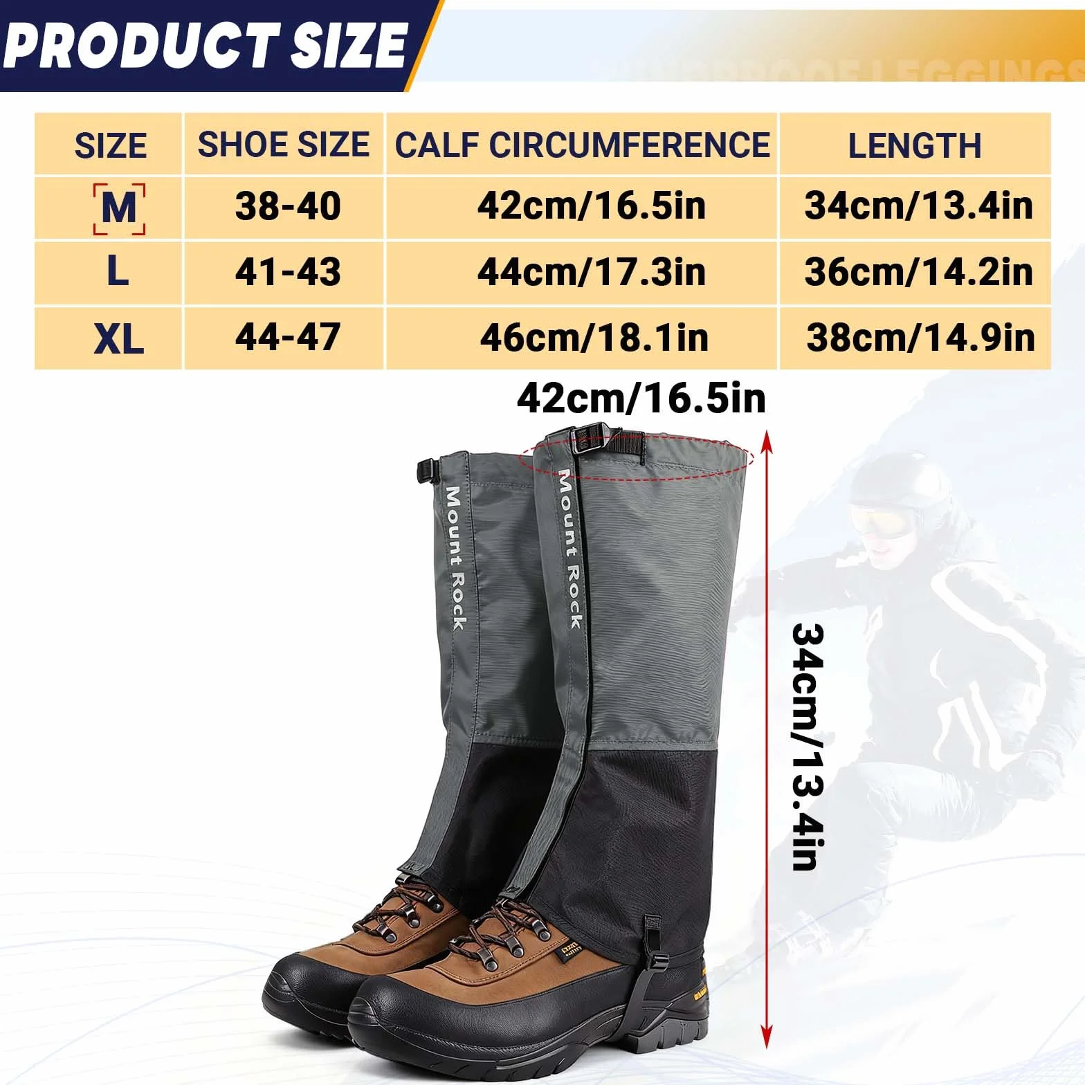 CIYIN Polainas Impermeables 600D Senderismo Ajustables Transpirables Trekking Esquí Caza