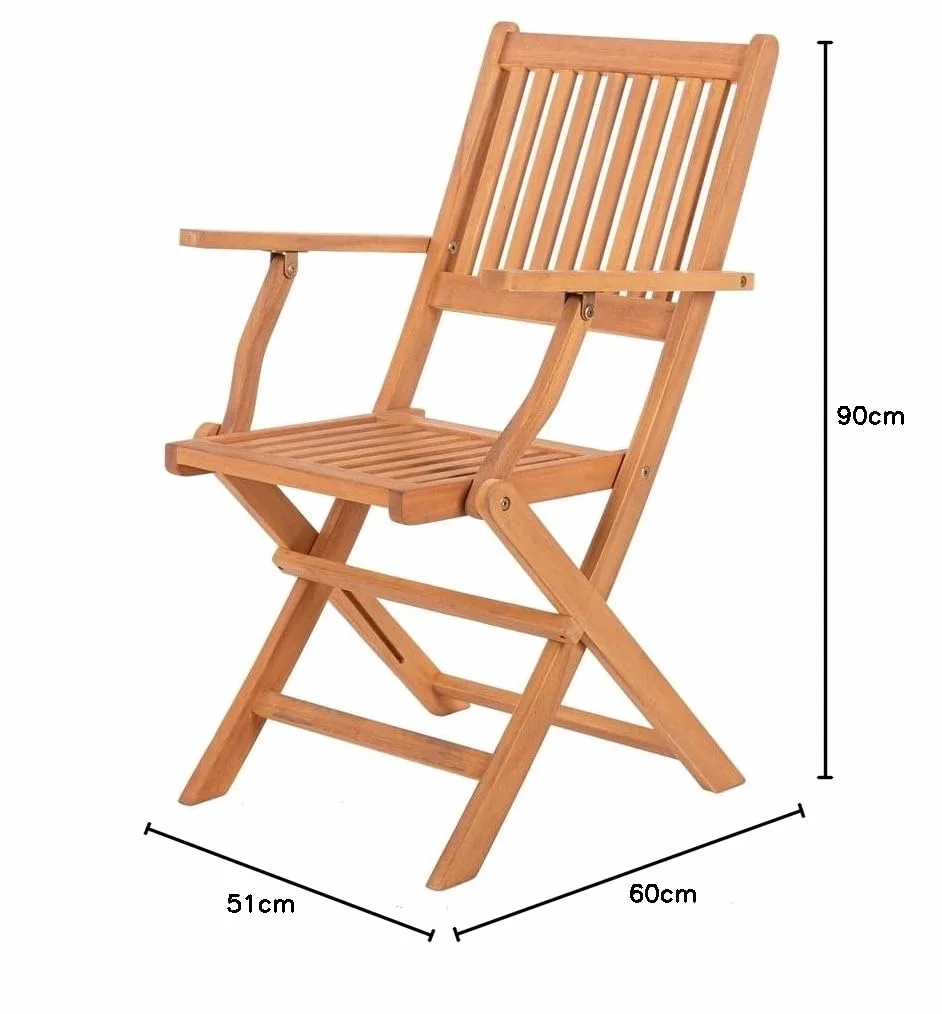 LOLAhome Silla de jardín Resistente y Plegable, con reposabrazos | De Madera natual sostenible de Acacia con FSC | para Exterior, jardín, terraza, balcón o Piscina | Kate