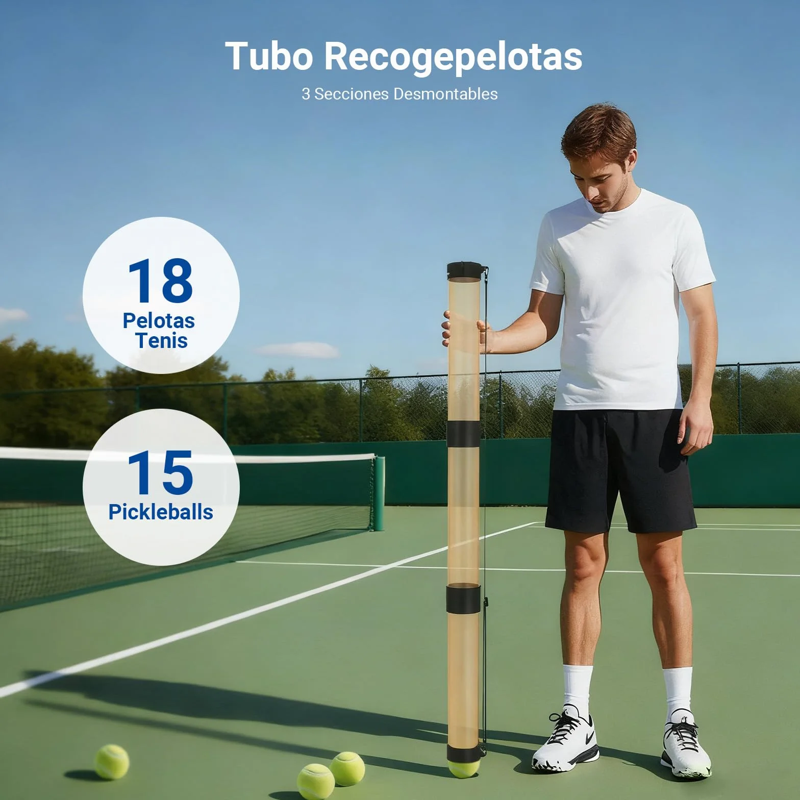 NEEWER Recuperador de Bolas de Tubo 3 Secciones Extraíble Anti-Plegable Colector Superior con Tope Correa de Mano