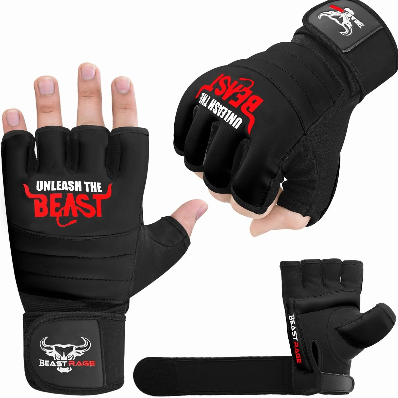 BEAST RAGE Guantes MMA Medio Dedo Kickboxing Sparring Boxeo Entrenamiento