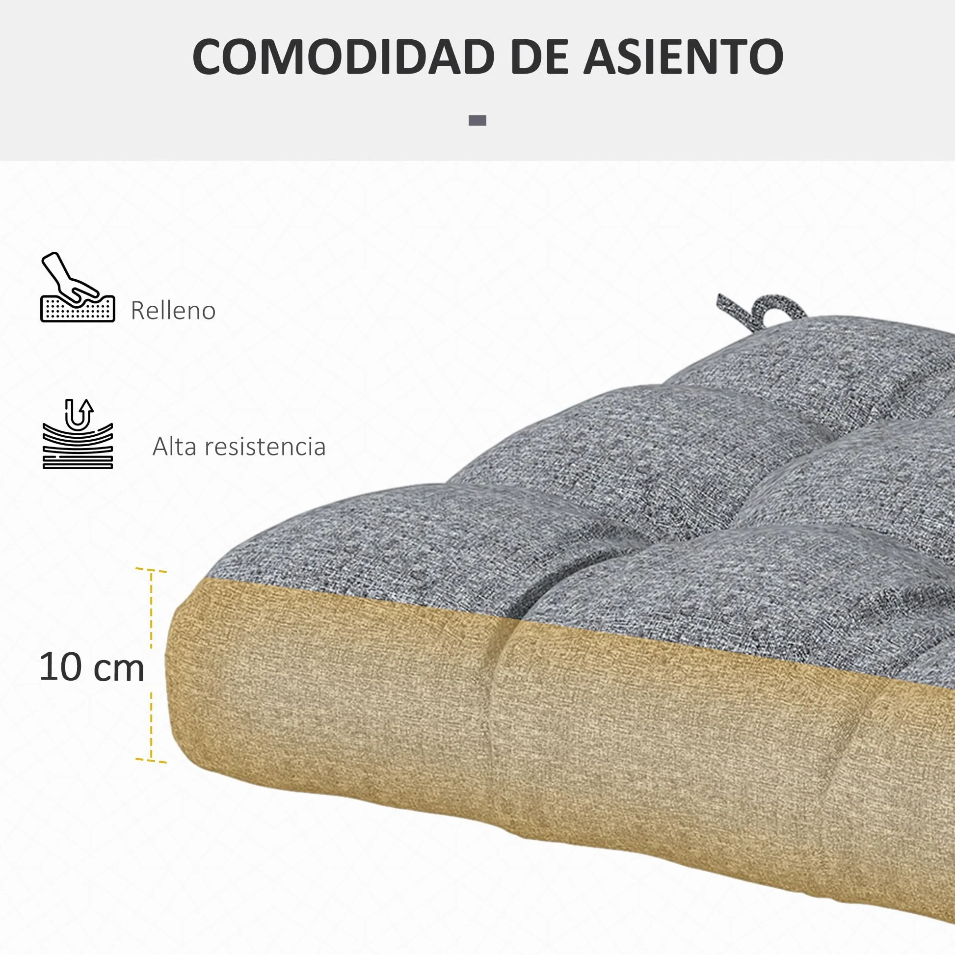 Outsunny Juego de 4 Cojines para Sillas de Comedor 48x48x10 cm Impermeable Anti-UV Gris