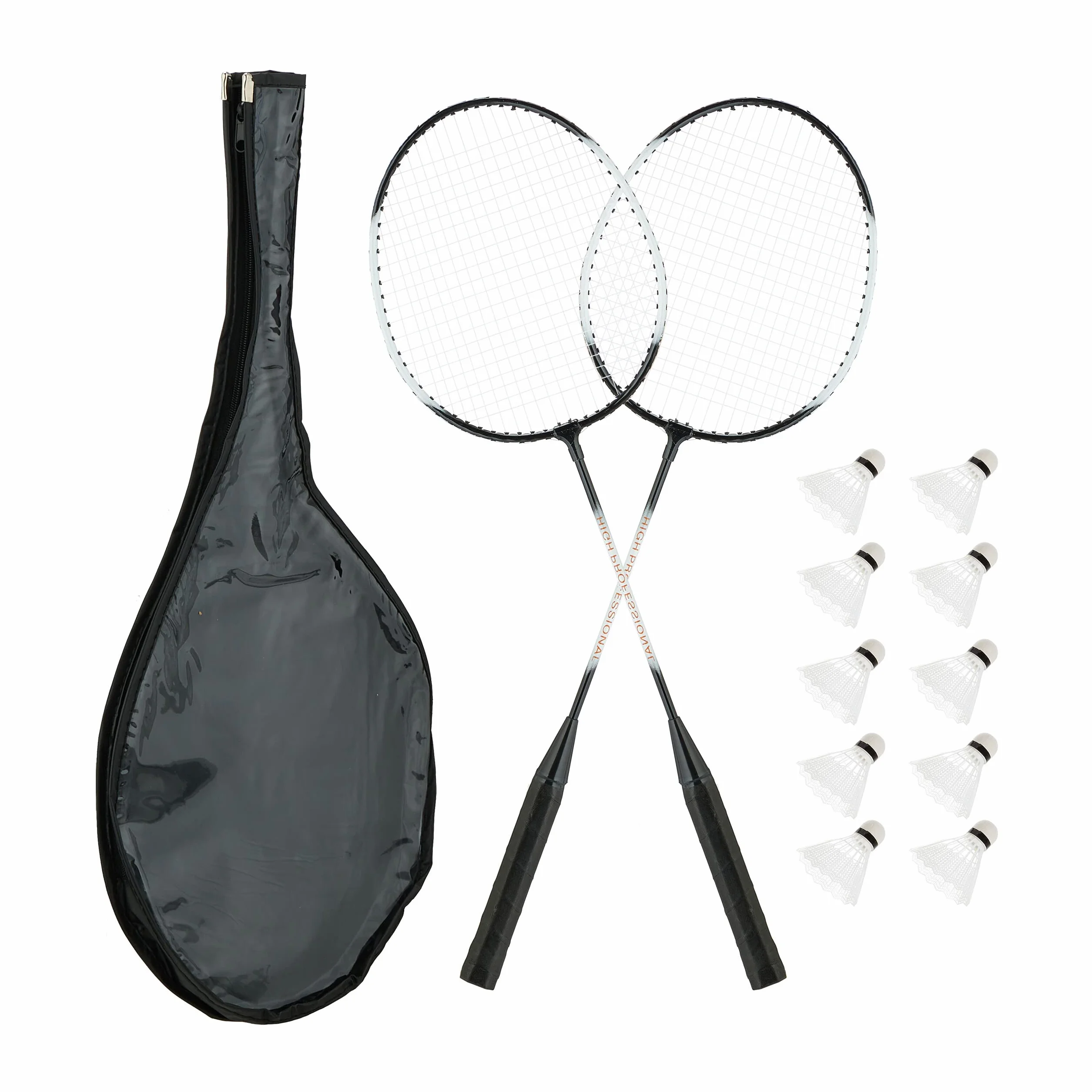 Relaxdays Juego de Bádminton con Bolsa, 2 Raquetas y 10 Volantes, Set para Niños y Adultos