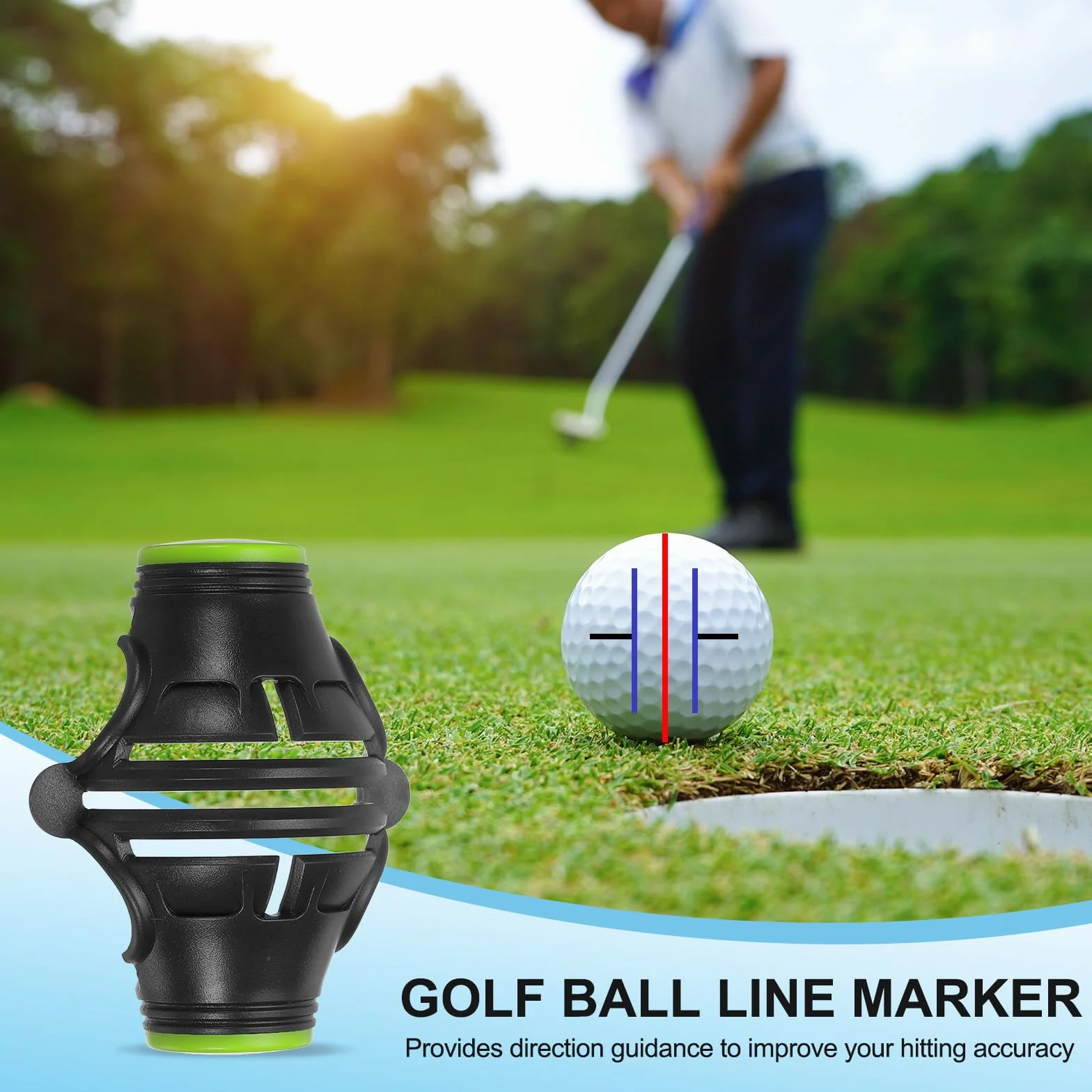 PATIKIL Plantilla para Marcar Bolas de Golf 360 Grados Herramienta de Marcado de Alineación Triple Track Negro/Verde